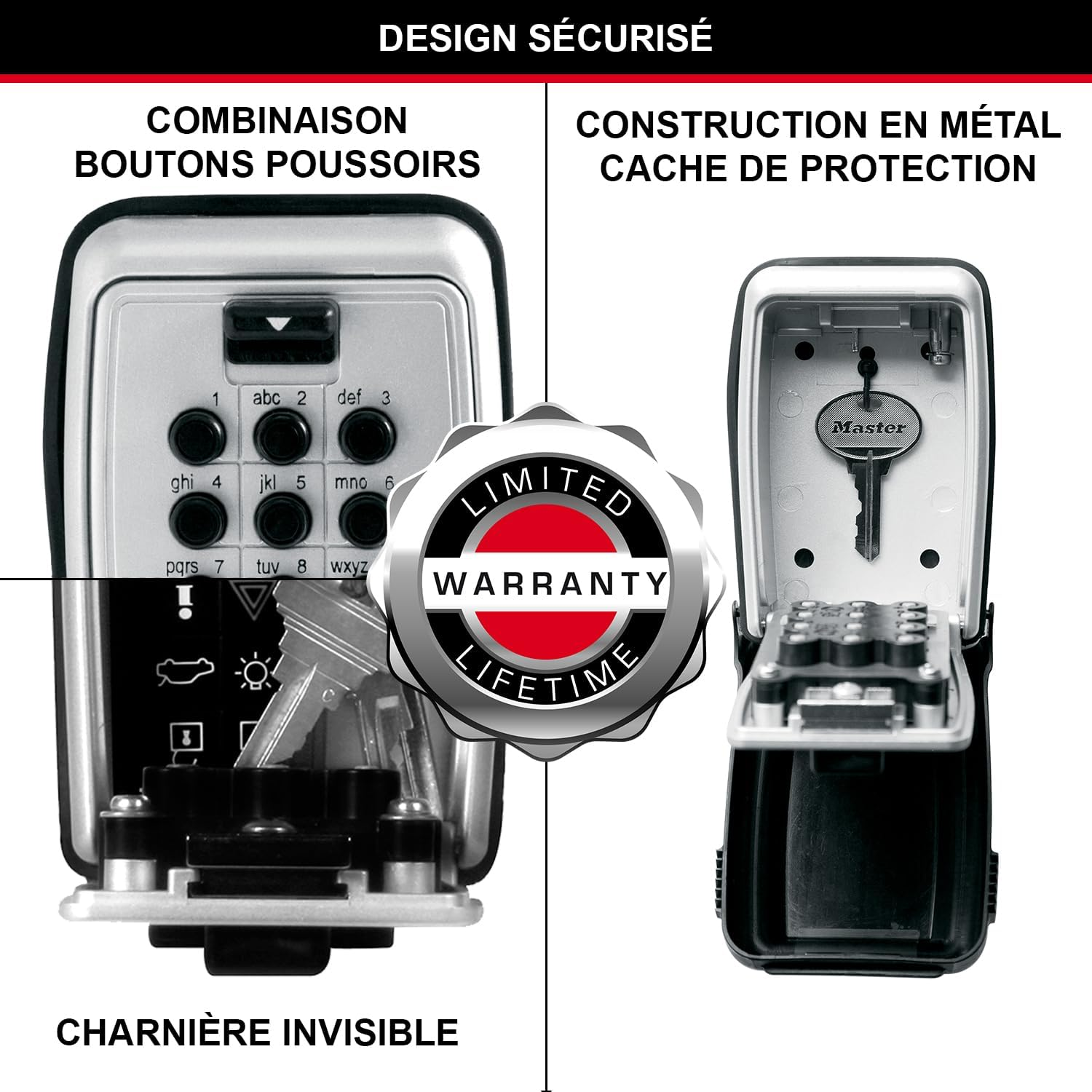 MASTER LOCK Push-Button Key Safe Wall Mounted, Medium 79 X 117 X 52 Mm, Outdoor, Mounting Kit, for Home Office Industries Vehicles image number 2