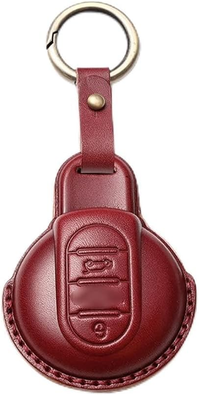 Ontto Key Fob Cover Fit for Mini Cooper F54 Clubman F55 F56 F57 F60 Countryman 3 Buttons Vegetable Tanned Leather Key Case Keychain Keyring Keyless Accessories Brown - Black image number 6