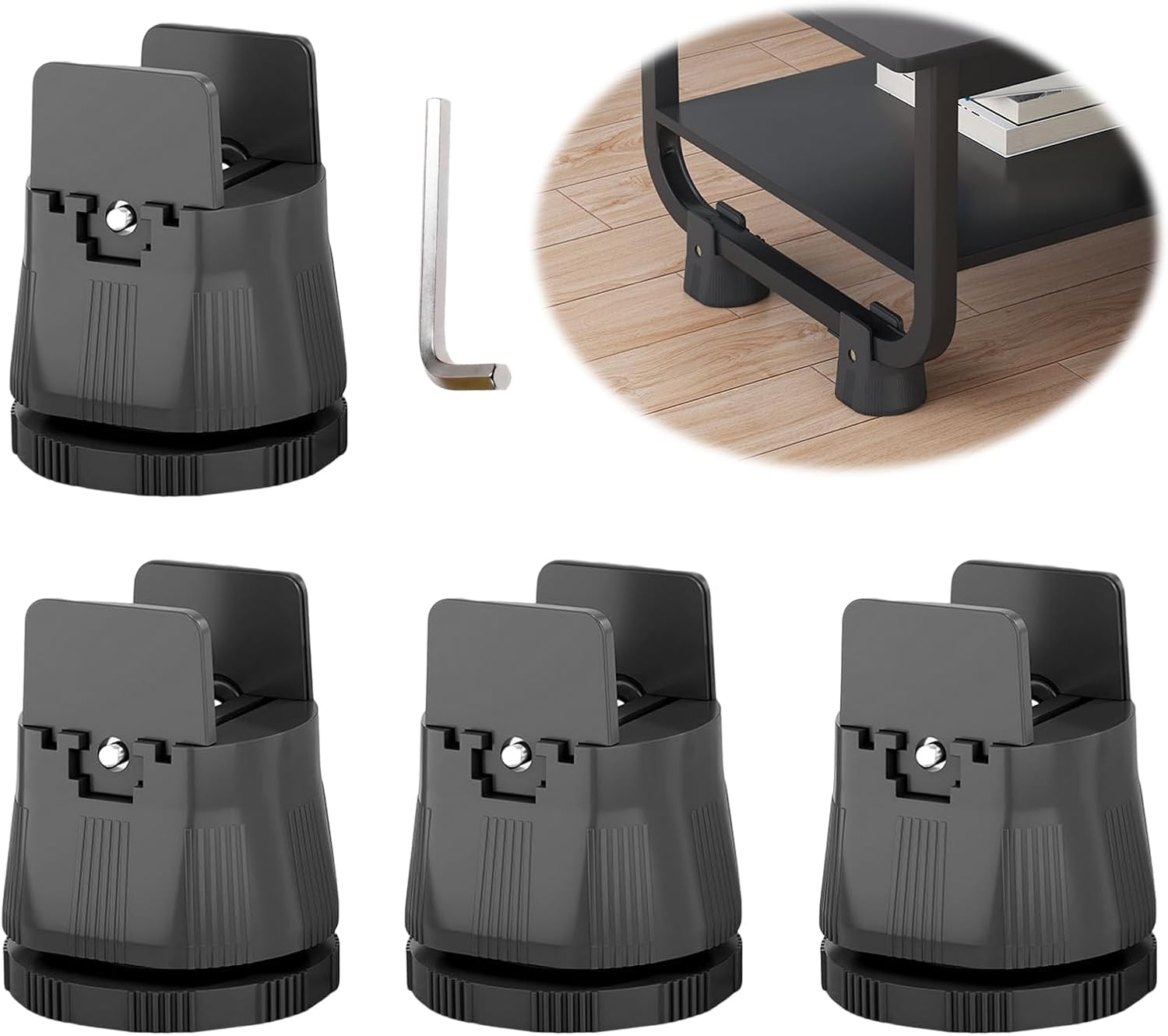 Adjustable Furniture Risers, 4PCS 6-8Cm anti Slip Stable Heavy Duty Table Leg Risers, Space Saving Good Load Bearing Bed Risers for Home (Brown)