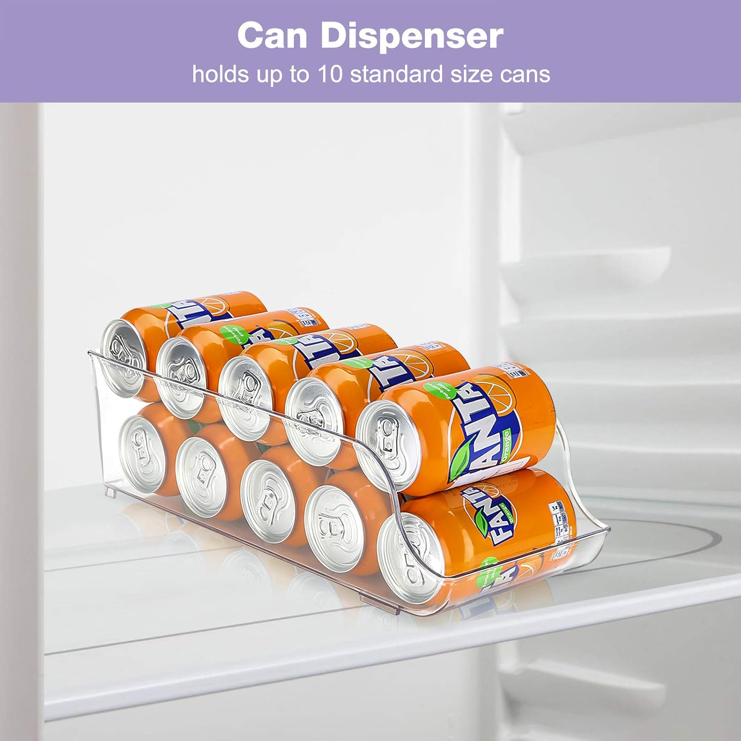 Puricon [2 Pack] Refrigerator Organizer Bins Can Dispenser Storage Holder, Soda Beverage Canned Food Container Bin Clear Plastic Pantry Storage Rack for Fridge Pantry Kitchen Countertops Cabinets image number 2