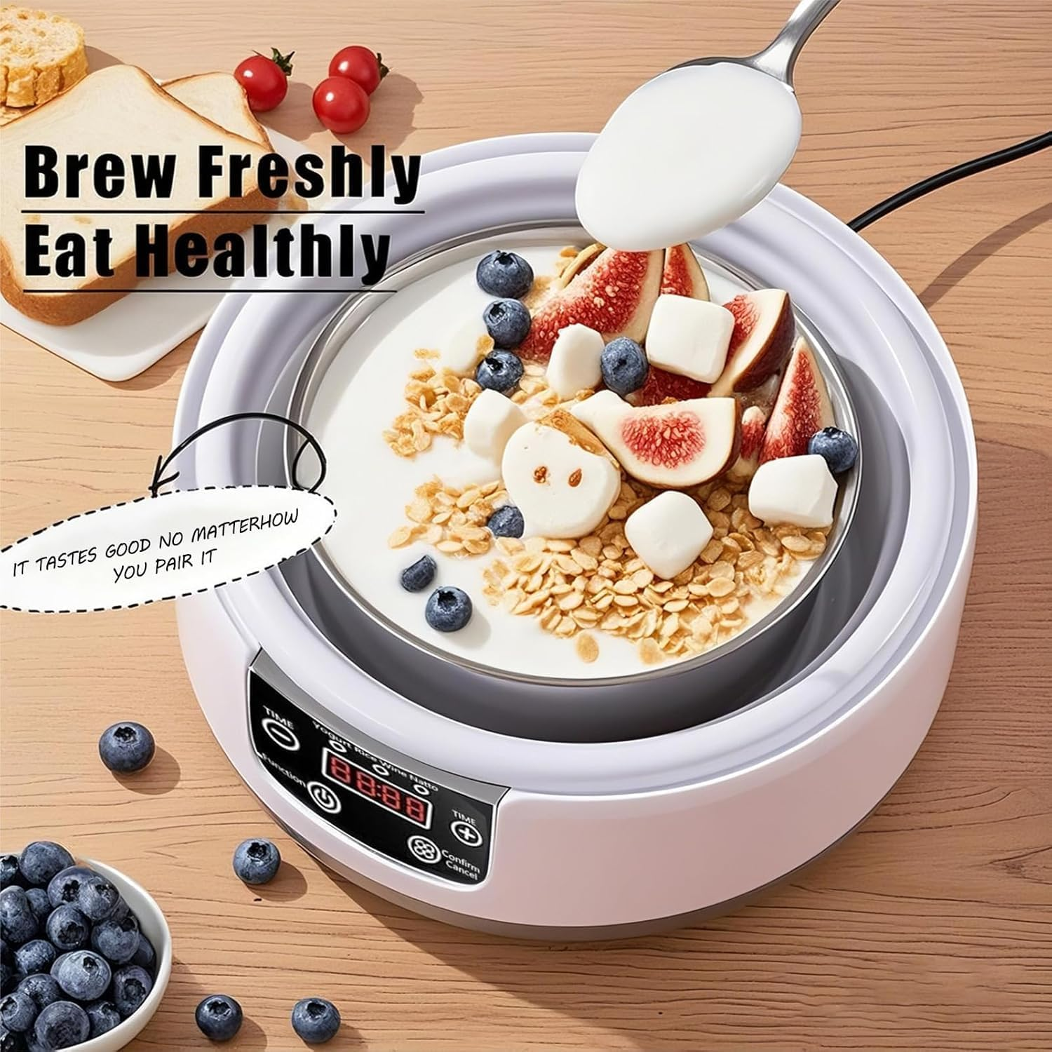 Automatic Yogurt Maker, Temperature & Time Conrtol 36H Electric Yogurt Maker Machine, Home Yogurt Jars with Tainless Steel Inner Container, 3-In-1 Greek Yugurt Maker (Yogurt Machine with 5 Cups)