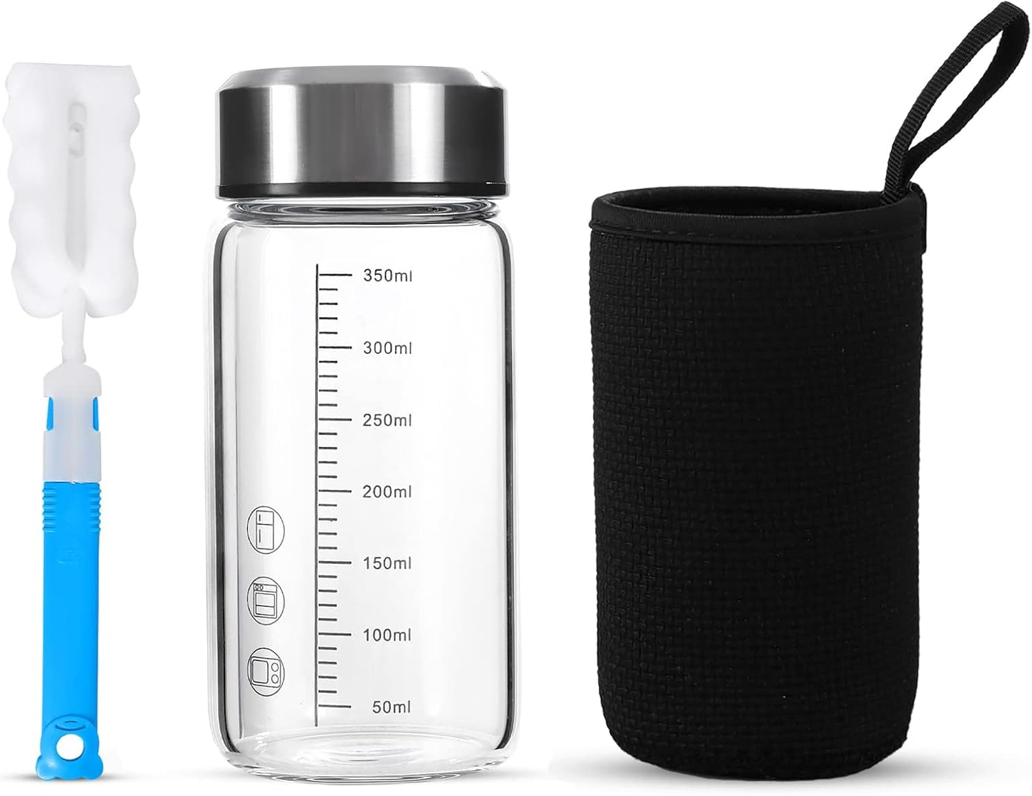 TONGRANG-LIFE 12Oz Glass Water Bottle,Glass Shaker Bottle,Small Glass Water Bottle,Glass Blender Bottle,Wide Mouth Glass Milk Bottle with Lid,Athletic Green Bottle image number 4