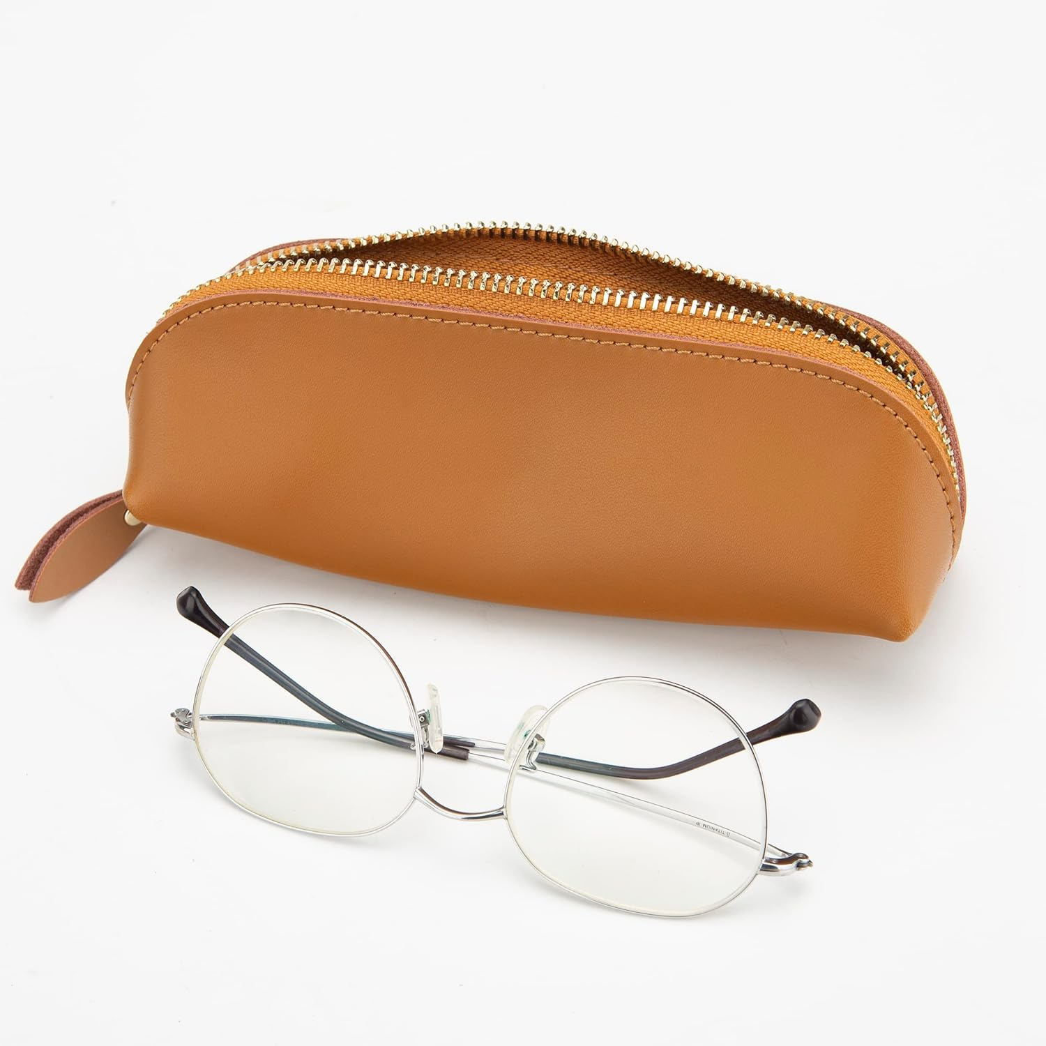 Zippered Leather Pen Case Pencil Case Stationary Cosmetic Pouch for School Teen Girl Boy Men Women