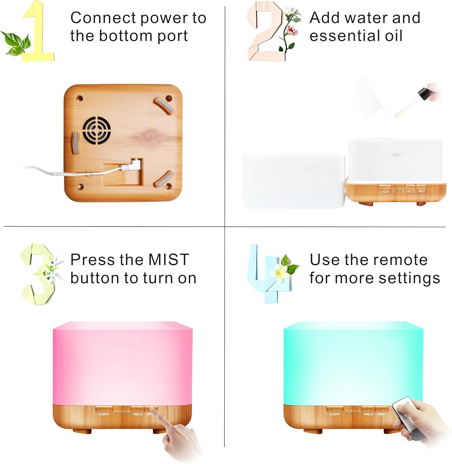 Sunfuny Essential Oil Diffuser, 600Ml Aromatherapy Diffuser Mini Air Humidifier with Remote, Ultrasonic Aroma Oil Vaporizer, Small Fragrance Cool Mist Humidifier with 7 LED Lights for Home, Xmas Gift image number 6