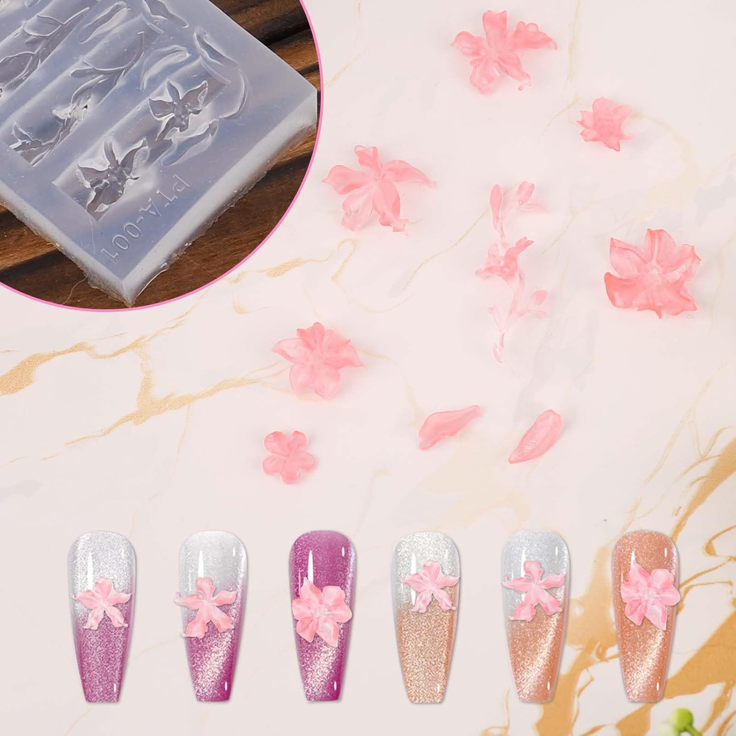 2Pcs Transparent Flower Nail Molds, Silicone 3D Flowers Nail Mold Manicure Art Carving Template Design Tools for Resin Manicure Decorations Accessories image number 4