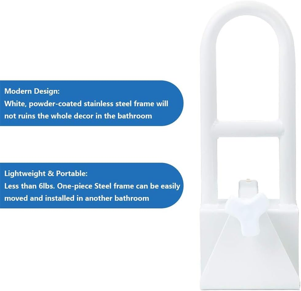 Bathtub Safety Rail, Adjustable Bathtub Safety Rail Shower Grab Bar Handle, Handle Clamps on to Side of Bathroom Shower, Medical Tub Rails for Bathrooms Is Great Elderly or after Surgery, White image number 4