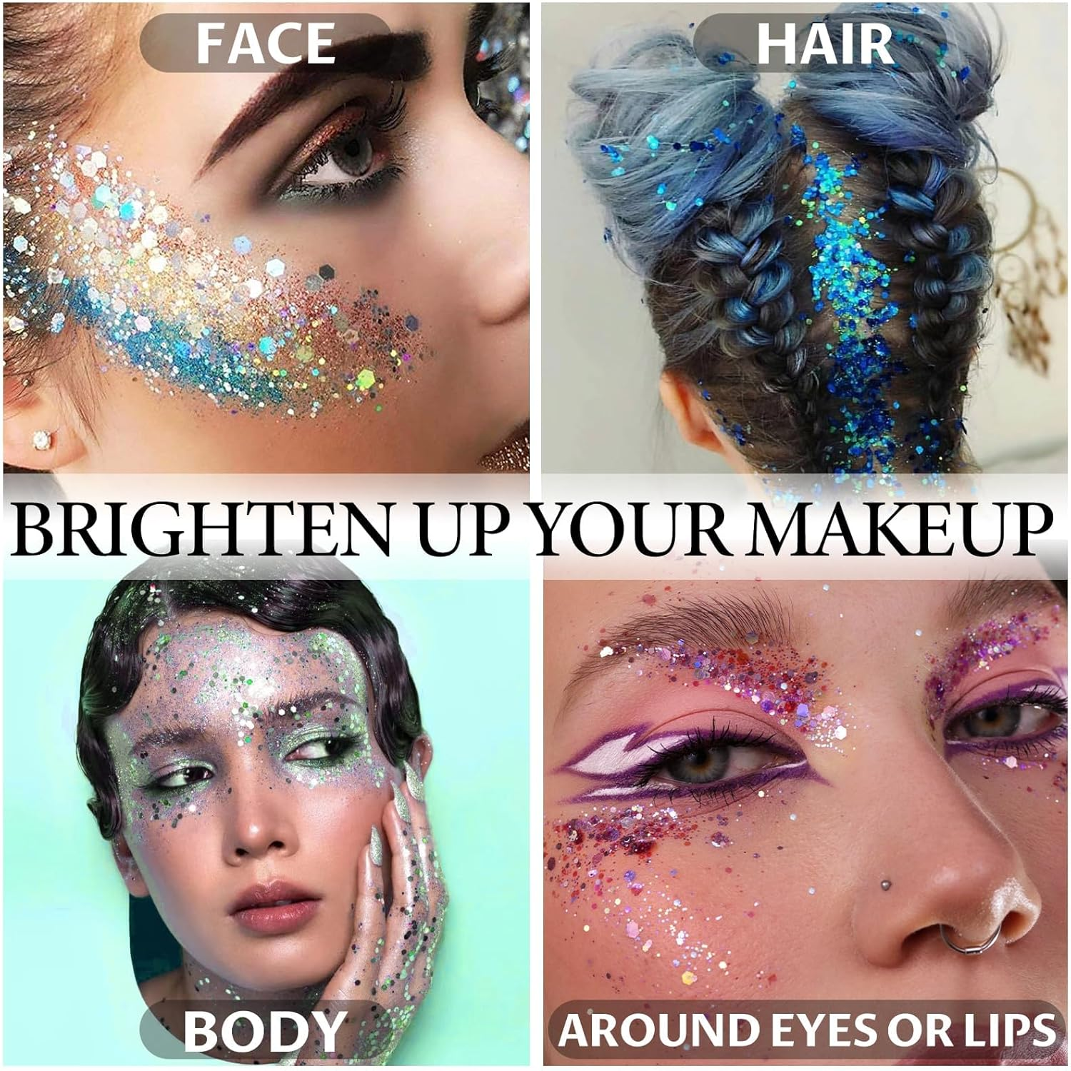 Body Glitter Gel, Face Glitter Gel,Intense Glitter Makeup Face Glitter Gel,Chunky Glitter for Eye Lip Hair Sparkling Body Glitter Gel for Women,Rave Glitter Festival Accessories（Pink） image number 5