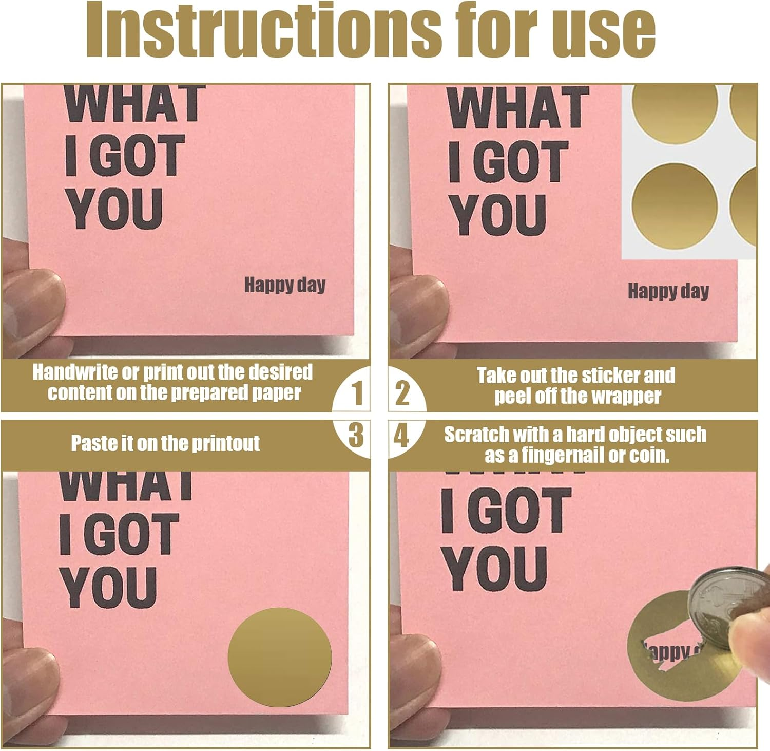 300 Pack Scratch off Stickers 1 Inch, Self-Adhesive Scratch off Labels round Gold Circle Stickers for DIY Reward Card Wedding Games (Gold) image number 3