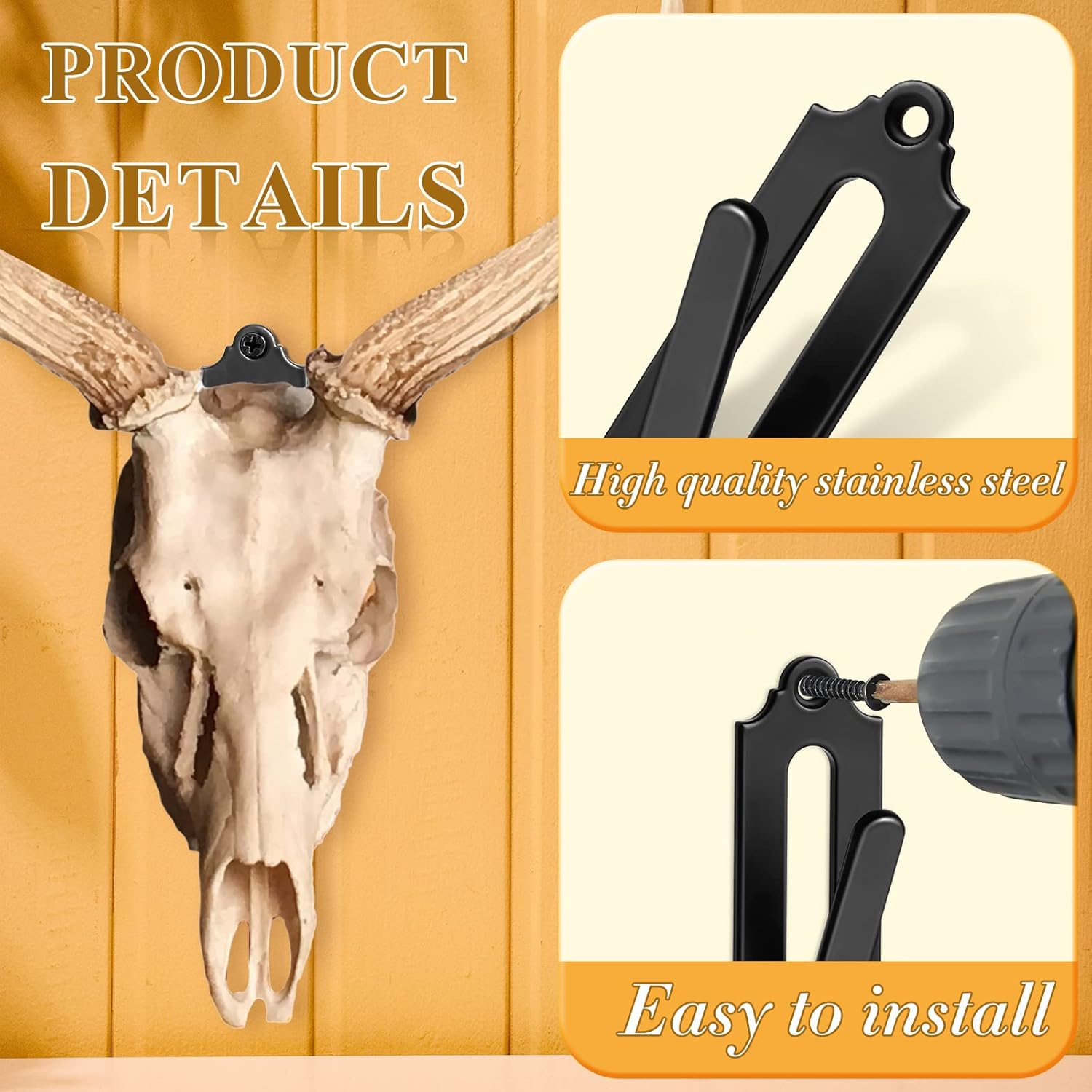 Dunzy 12 Pack European Style Mount Skull Hanger Deer Skull Hangers Euro Wall Mount Bracket Hook Complete with Simple Easy Installation Kits for Indoor Outdoor Small Game Animals Mule(Black) image number 2