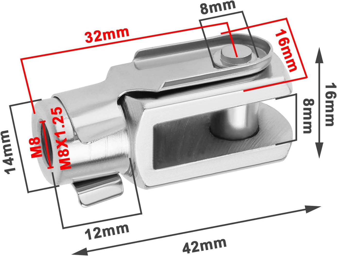 Be in Your Mind 2Pcs M8X1.25 Thread 42Mm Length Air Cylinder Rod Clevis End Clevis Fork End Yoke Joint with Spring Pin Steel Zinc Plated Y Connector for Electronic Automatic Equipment image number 5