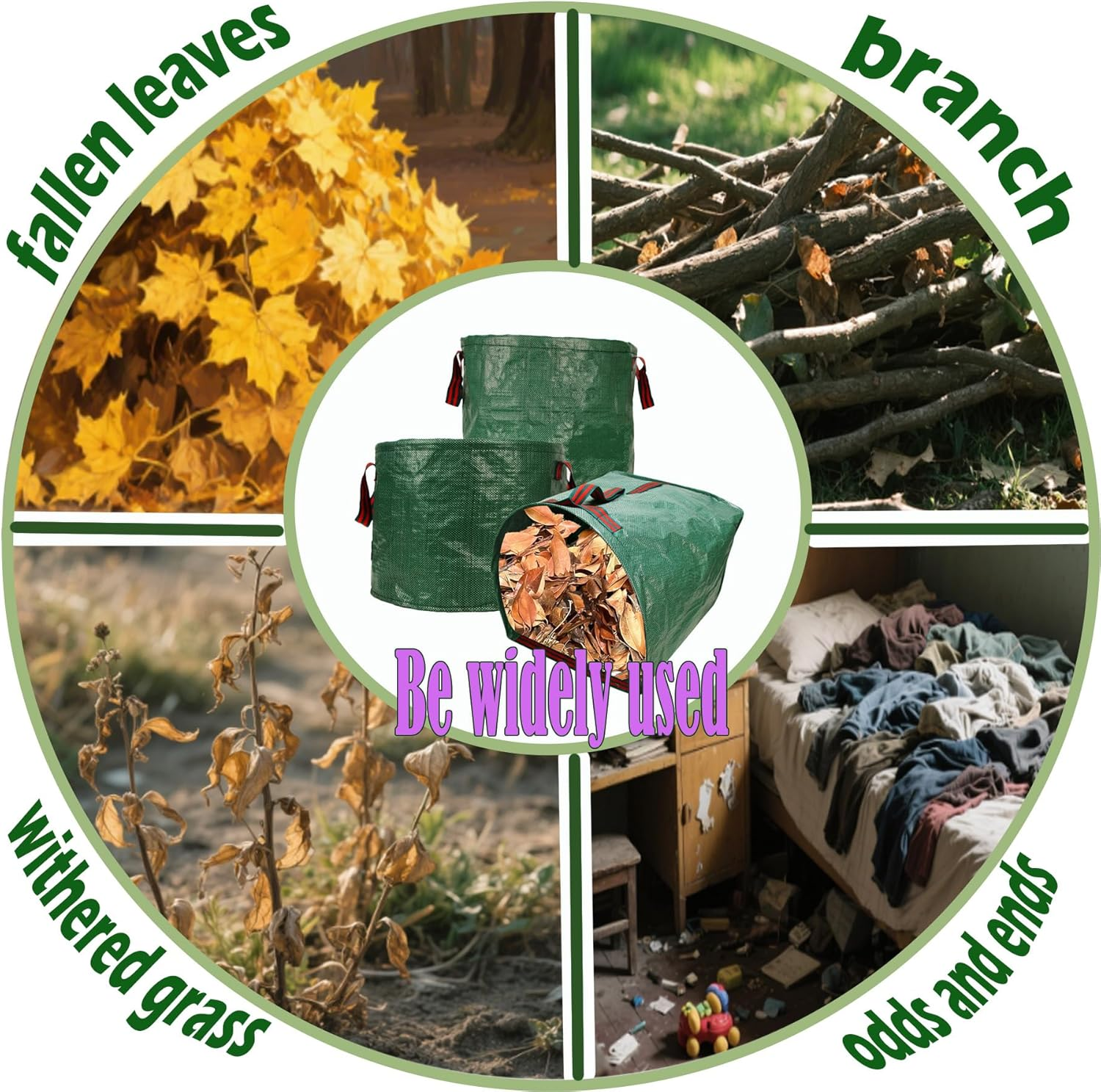 Garden Waste Bags Set of 3, Heavy Duty Reusable Green Leaf Collection Bags with Handles, Includes Work Gloves