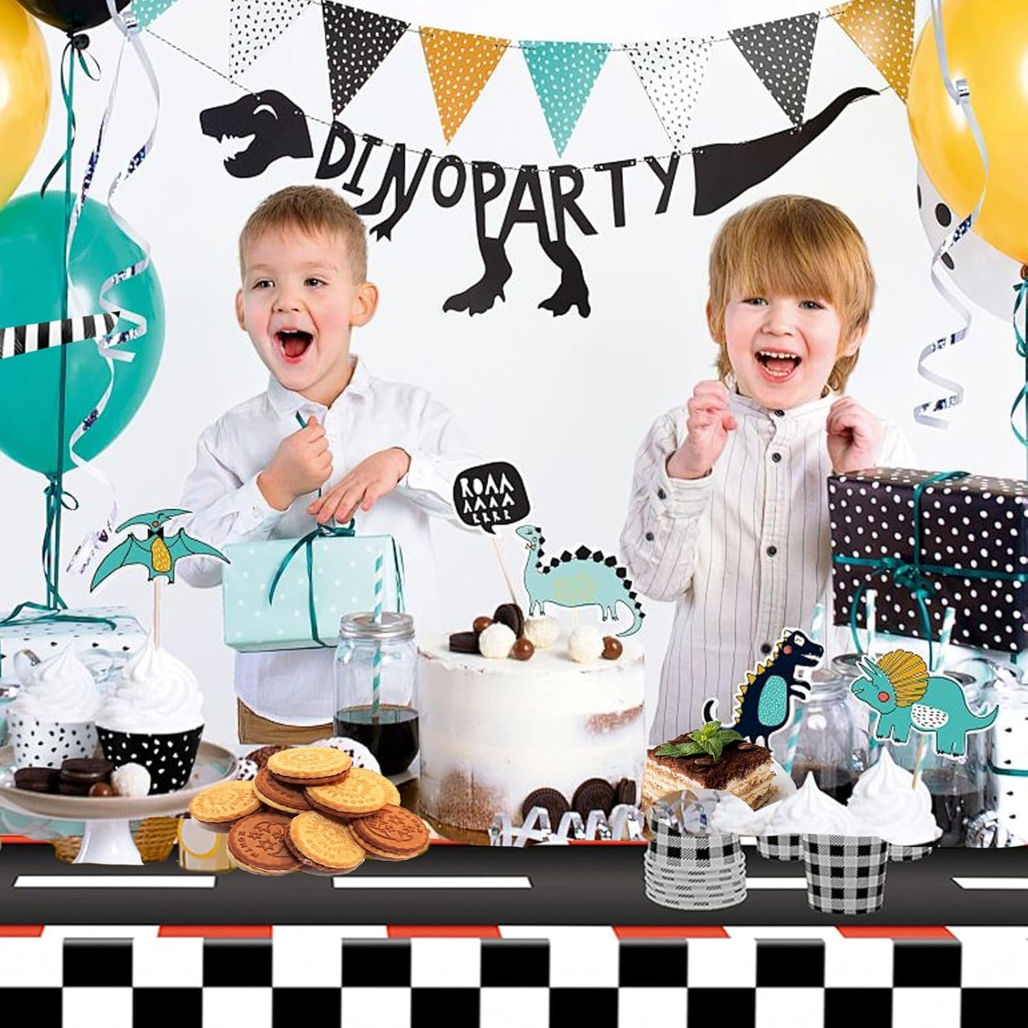 OQOQ Checkered Racing Track Tablecloth(3 Pack,Black White Checkered) - 54X108 Inches Cars Birthday Decorations Table Cloth Race Theme Party Disposable Plastic Table Cover Party Supplies image number 5