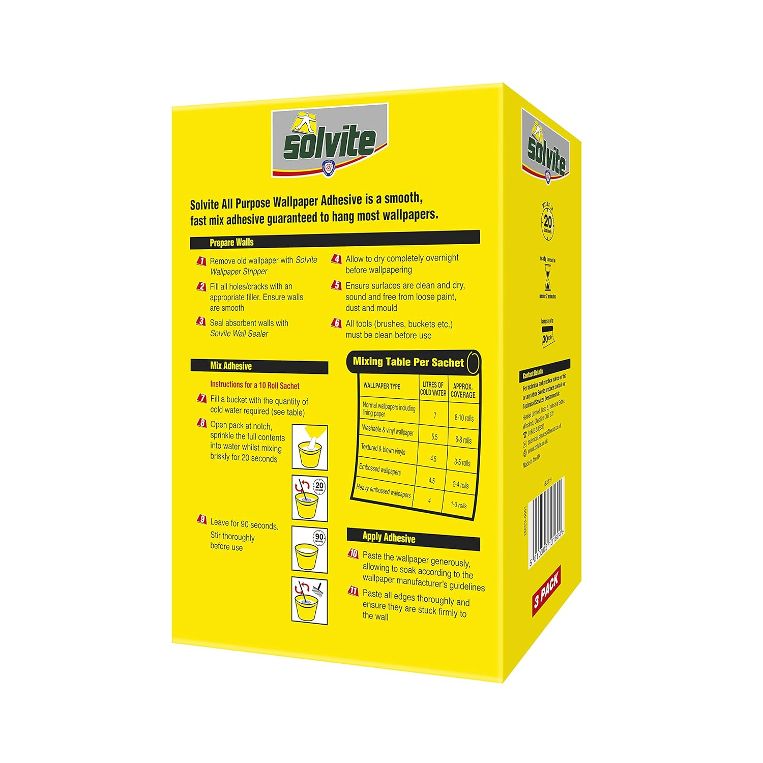 Solvite All Purpose Wallpaper Adhesive with Long-Lasting Results, Wallpaper Paste, Mixes in 20 Seconds, Hangs up to 20 Rolls, 2X185G Sachets image number 4