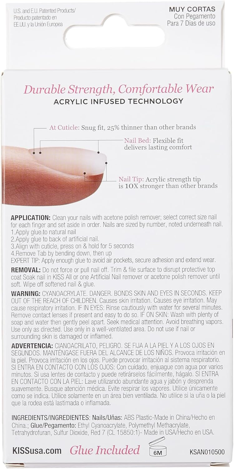 KISS Salon Acrylic Natural Collection, Brief Encounter, Real Short Length Square Fake Nails Includes 28 False Nails, Nail Glue, Nail File, and Manicure Stick