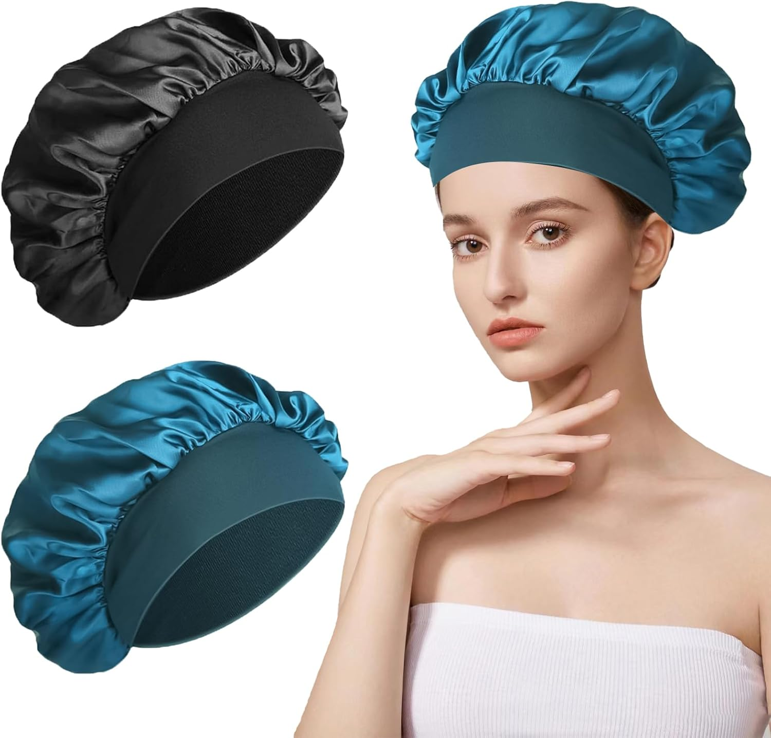 Bonnet Sleep Cap Hair, Bonet Silk, Shower Cap Women, Sleep Cap Hair Protection Children, Sleep Cap Curls, Satin Hood for Sleeping Men, Silk Hood Hair, Hair Protection (Burgundy and Black)