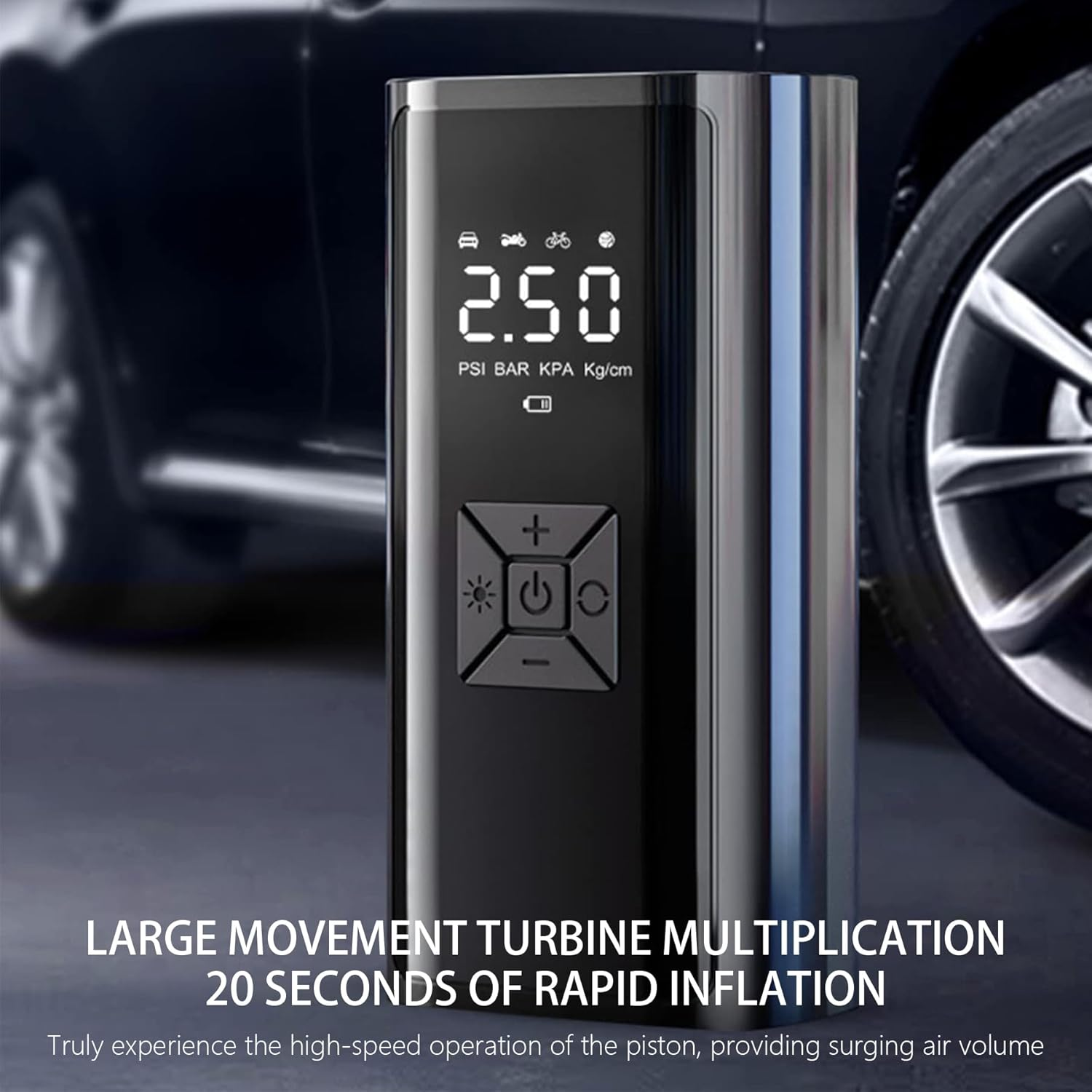 IGGDOQI Electric Ball Pump, Portable Air Pump with Pressure Gauge, Digital LCD Display, 4 Preset Modes, Needle Hose Storage, LED Light, Rechargeable, for Car Tires, Basketball, Soccer, Sports Balls