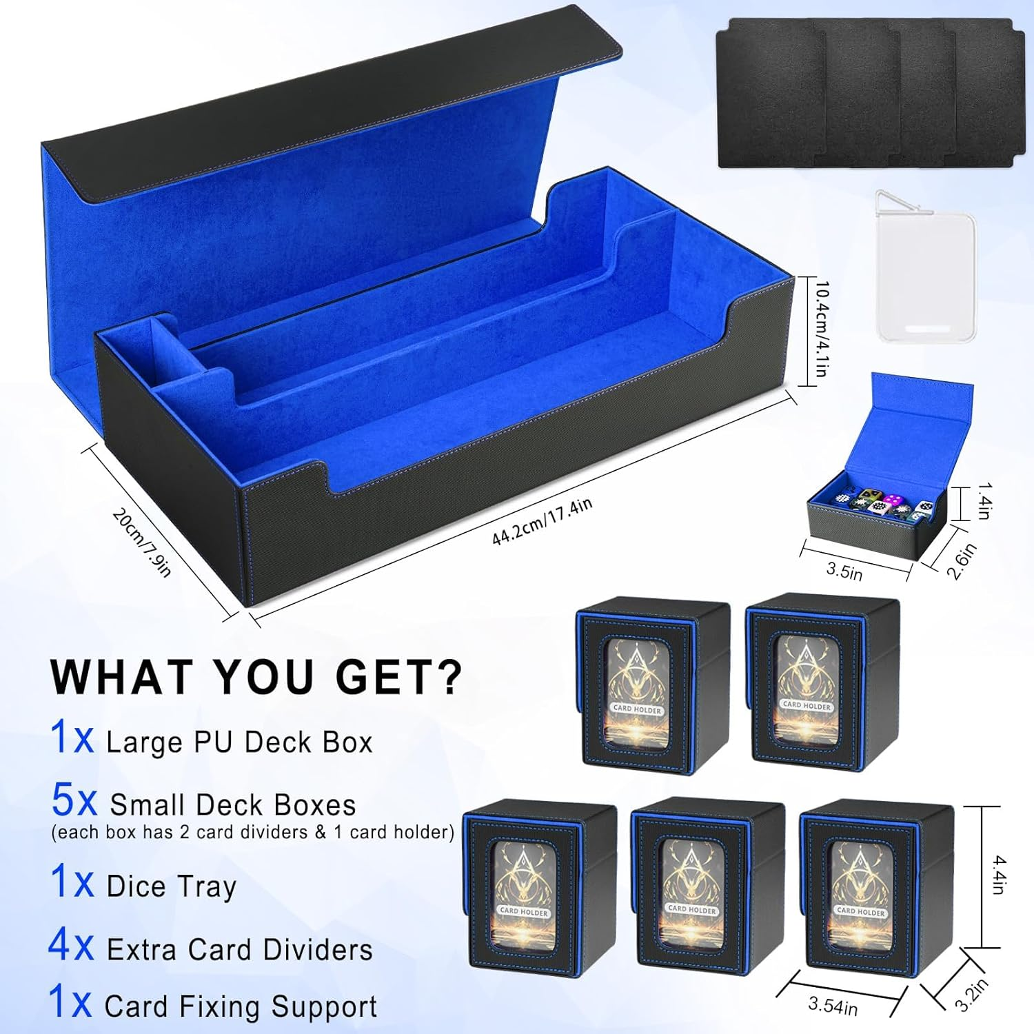 Cardnovux Card Deck Box for MTG Commander, Large 6 in 1 Card Storage Display Case with 5PCS TCG Deck Boxes & Dice Tray, Holds 2400+ Unsleeved Trading Cards (Blue) - Red image number 4