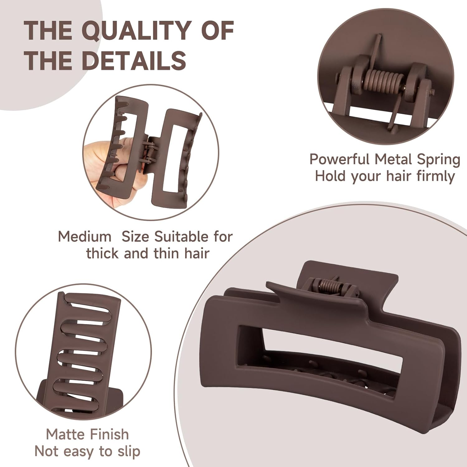 12 Pack Square Claw Clips, Large and Small Hair Claw Clips for Women Thick Thin Hair (Neutral)