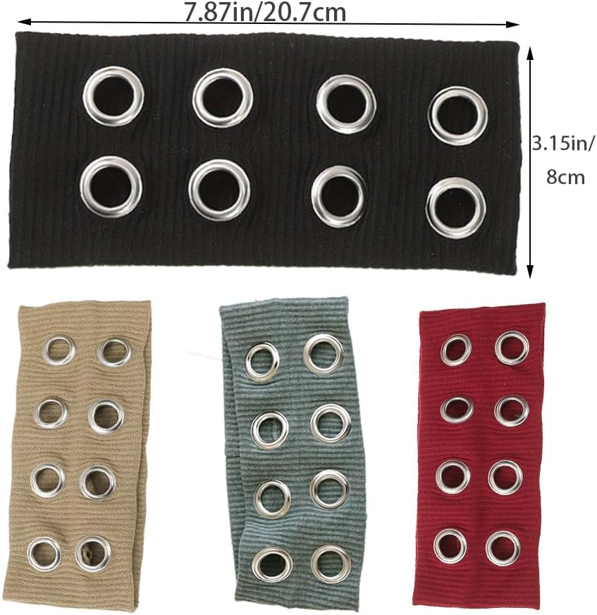 4PCS Women&rsquo;S Cutout Eyelet Elastic Headband Set &ndash; Y2K Wide Hairband for Punk, Rock, Boho Style (Black, Ocean Green, Camel, Wine Red) image number 2