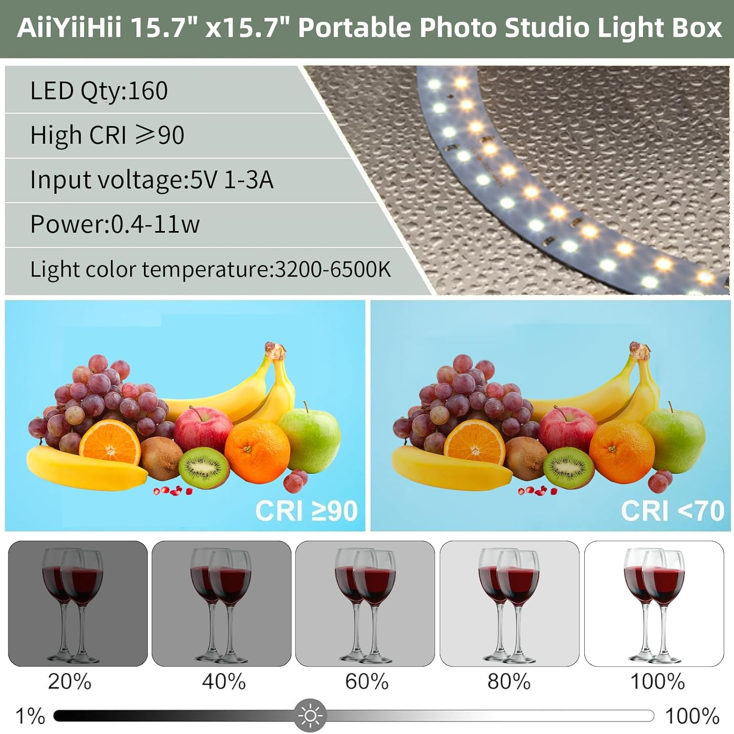 Aiiyiihii 40X40 Cm Portable Folding Photo Studio Light Box, with Ring Colour Changing Light, Professional Photography Dimmable Shooting Tent Kit with 120 Leds & 6 Kinds Double-Sided Color Backgrounds image number 3