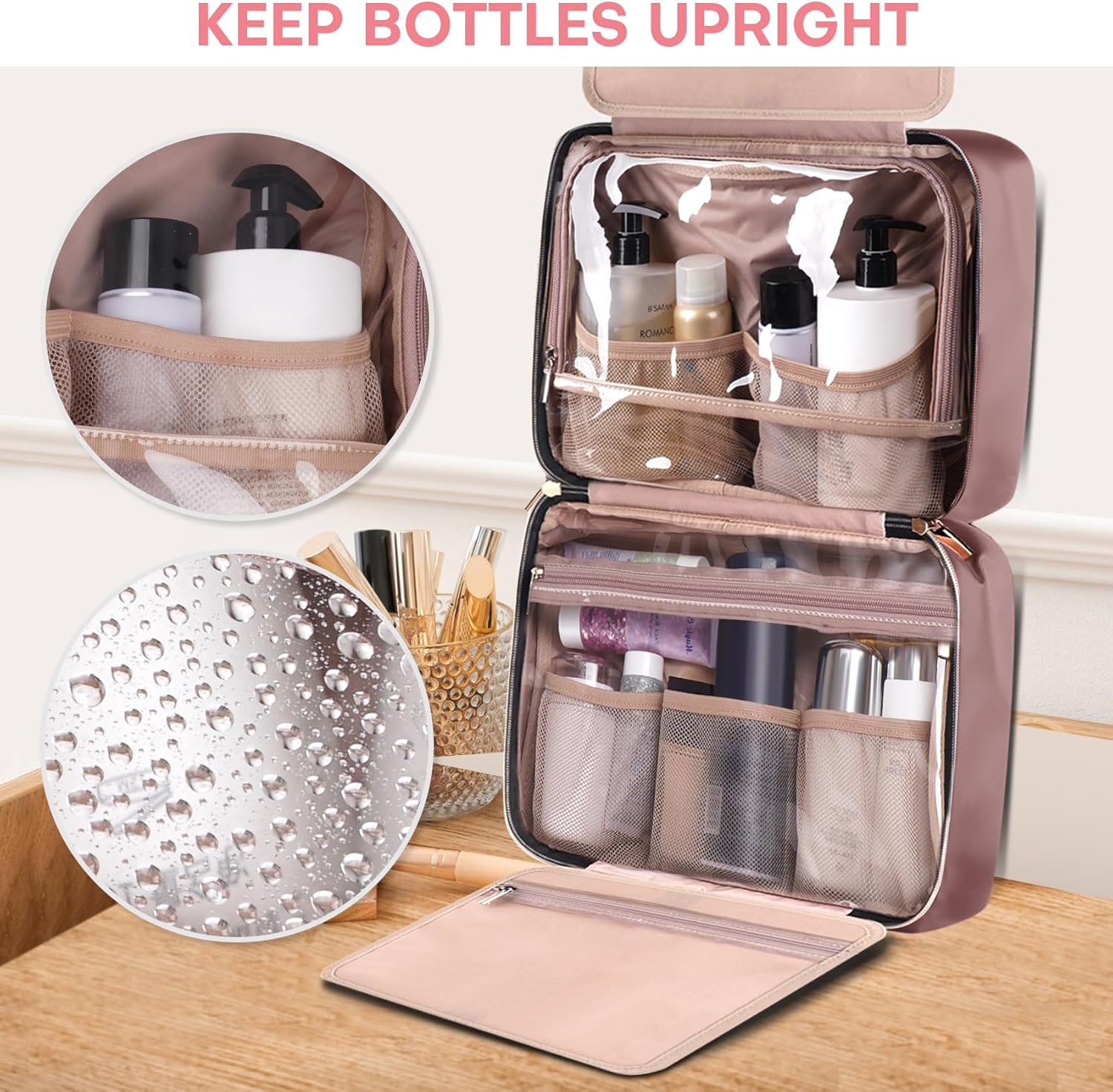 HXLGMD Travel Toiletry Bag with Hanging Hook, Rosewood, Medium image number 3