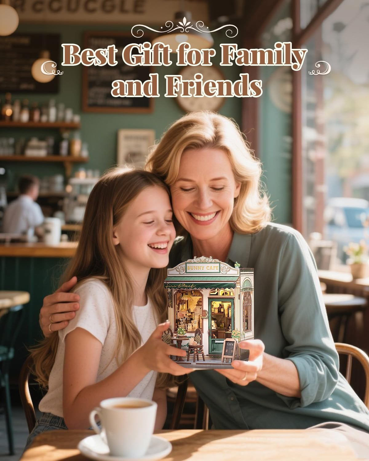 CUTEBEE Book Nook Kit - DIY Miniature House Dollhouse Kit for Adults and Teens, Booknook Tiny House Bookshelf Decor 3D Wooden Puzzle for Family, Friends (Sunny Cafe) image number 1