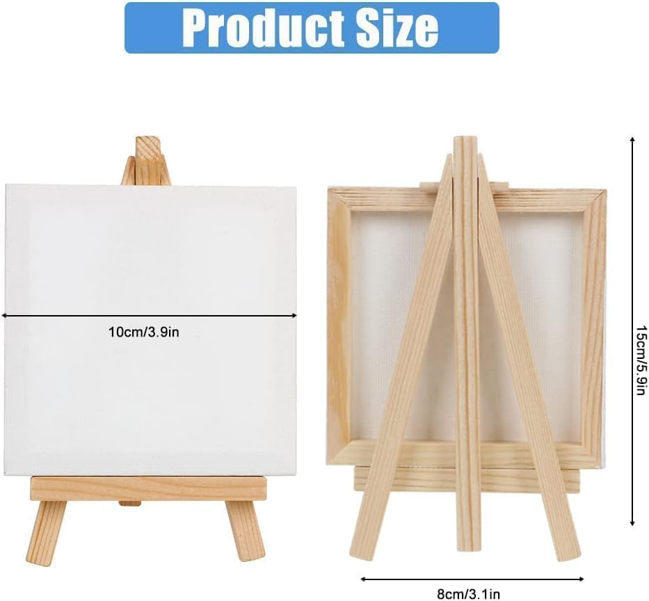 6Pcs Mini Canvas and Easel Set,4X4 Inch Mini Canvases for Painting, 6 Small Canvas with 6 Easels Art Painting Supplies for Acrylic Pouring Oil Watercolor image number 6