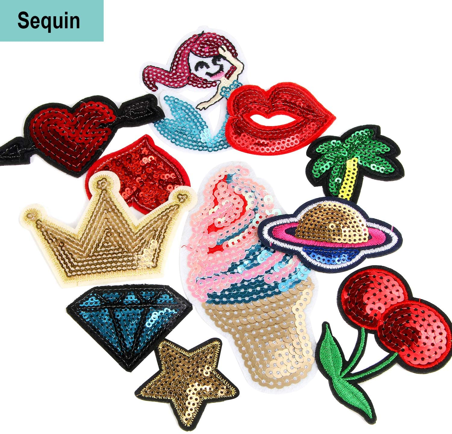 60Pcs Random Assorted Styles Embroidered Iron on Patches, DIY Sew Applique Repair Patch Iron On/Sew on Patches for Backpacks,Pants,Clothes,Jeans,Jackets,Hat image number 1