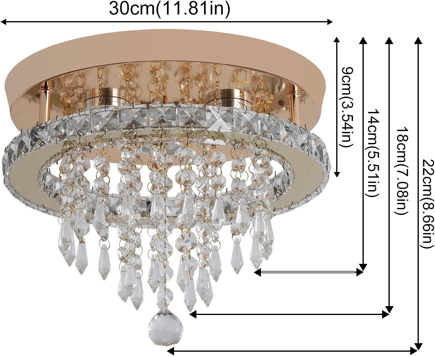 Deckrico Modern Gold Crystal Ceiling Light - Flat LED Light for Hallway, Bedroom, Kitchen, Wardrobe - Cool White image number 4