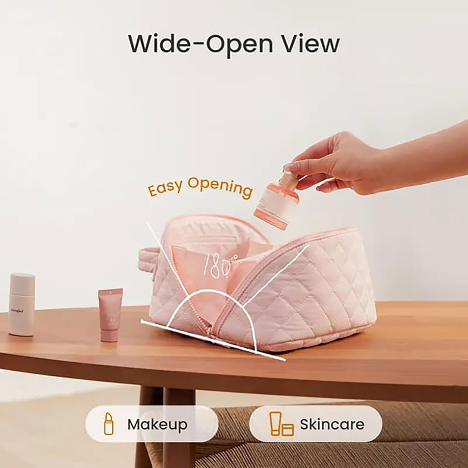 Petition Makeup Bag for Woman, Festivalment Makeup Bag, Wide Open Lay-Flat Water-Resistant Cosmetic Case, Puffy Padded Organizer for Toiletries & Brushes Large Capacitys with Compartments (Green) - Black image number 5