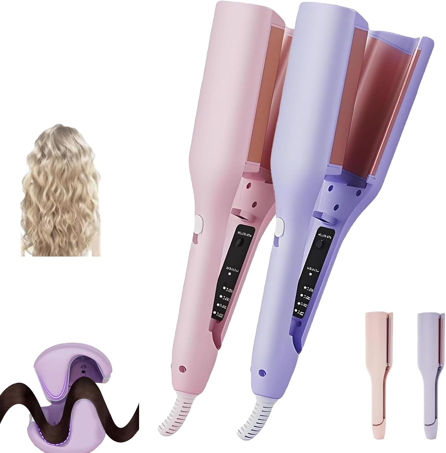 Homessencials Hair Styling Tool with Negative Ionic Technology, Anti-Scald Wave Curling Iron, 32Mm Curling Wand, 'V' Shaped French Curling Iron, 15S Heats up Smooth Lasting (Pink)