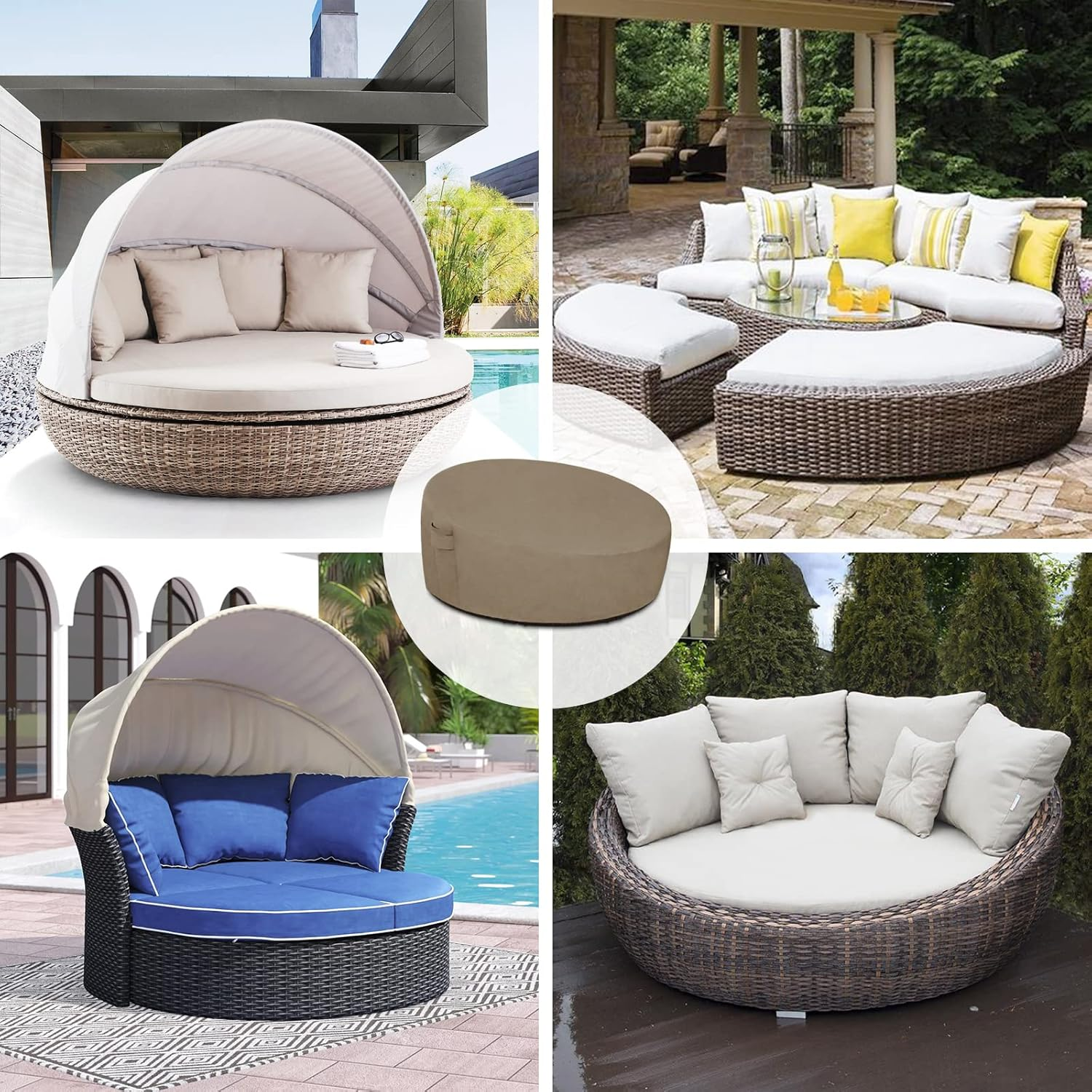 Easy-Going Heavy Duty 600D Outdoor Daybed Cover 75 Inch UV Resistant Patio round Sofa Cover Waterproof Outdoor Canopy Daybed Sofa Cover with Air Vent 75" Dia X 35"/18" H, Camel image number 5