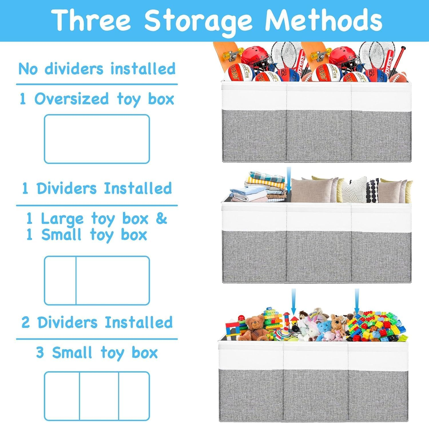 Extra Large Toy Box Storage - Collapsible Kids Toys Boxes Organizer Bins Baskets with Handles for Boys, Girls,Nursery,Playroom,Clothes,Blanket,Bedroom image number 4