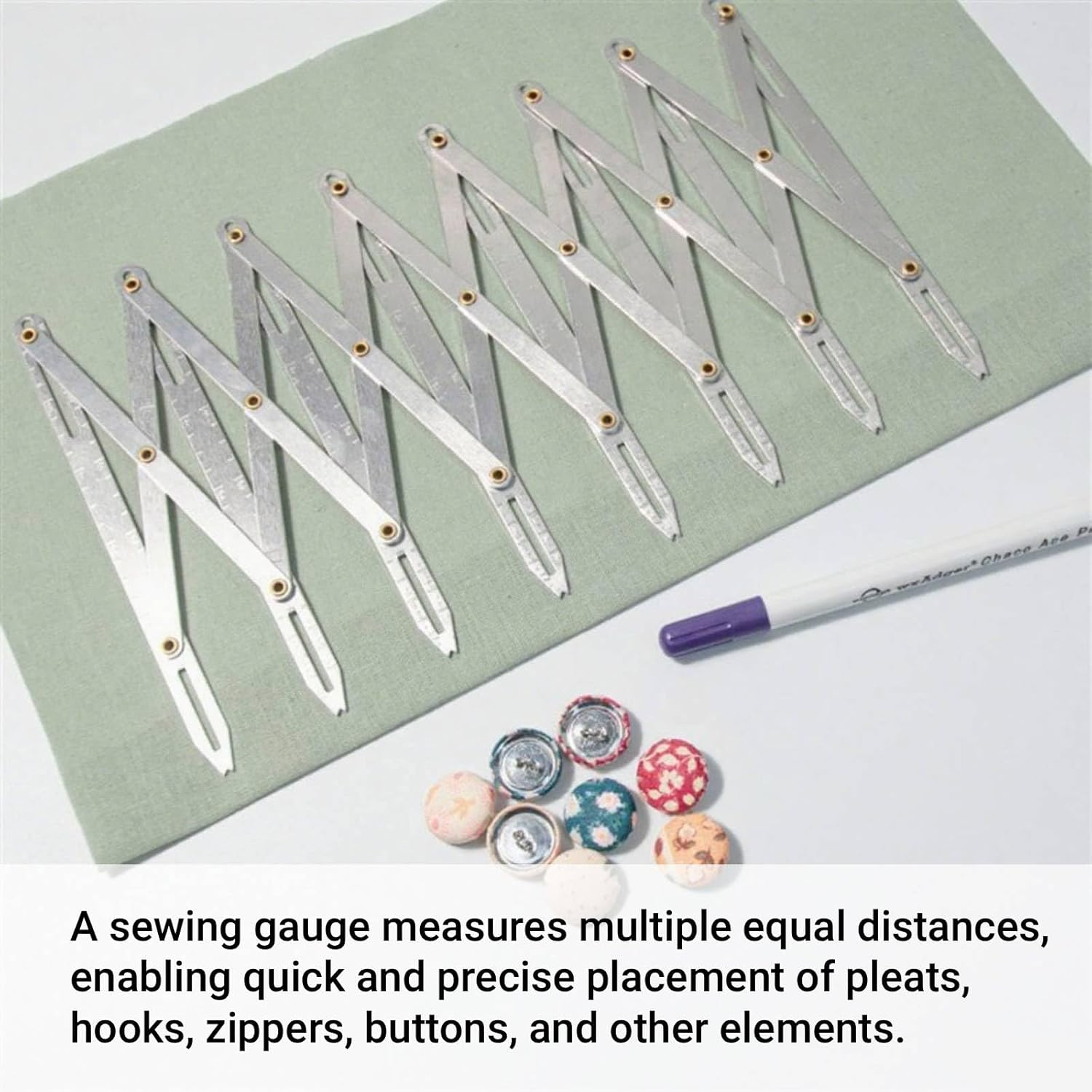 Aluminum Sewing Gauge, Expandable Sewing Ruler, Punching Equidistant Ruler, Multiple Equal Distance for Placing Buttons, Hooks, Skirt Pleats image number 5