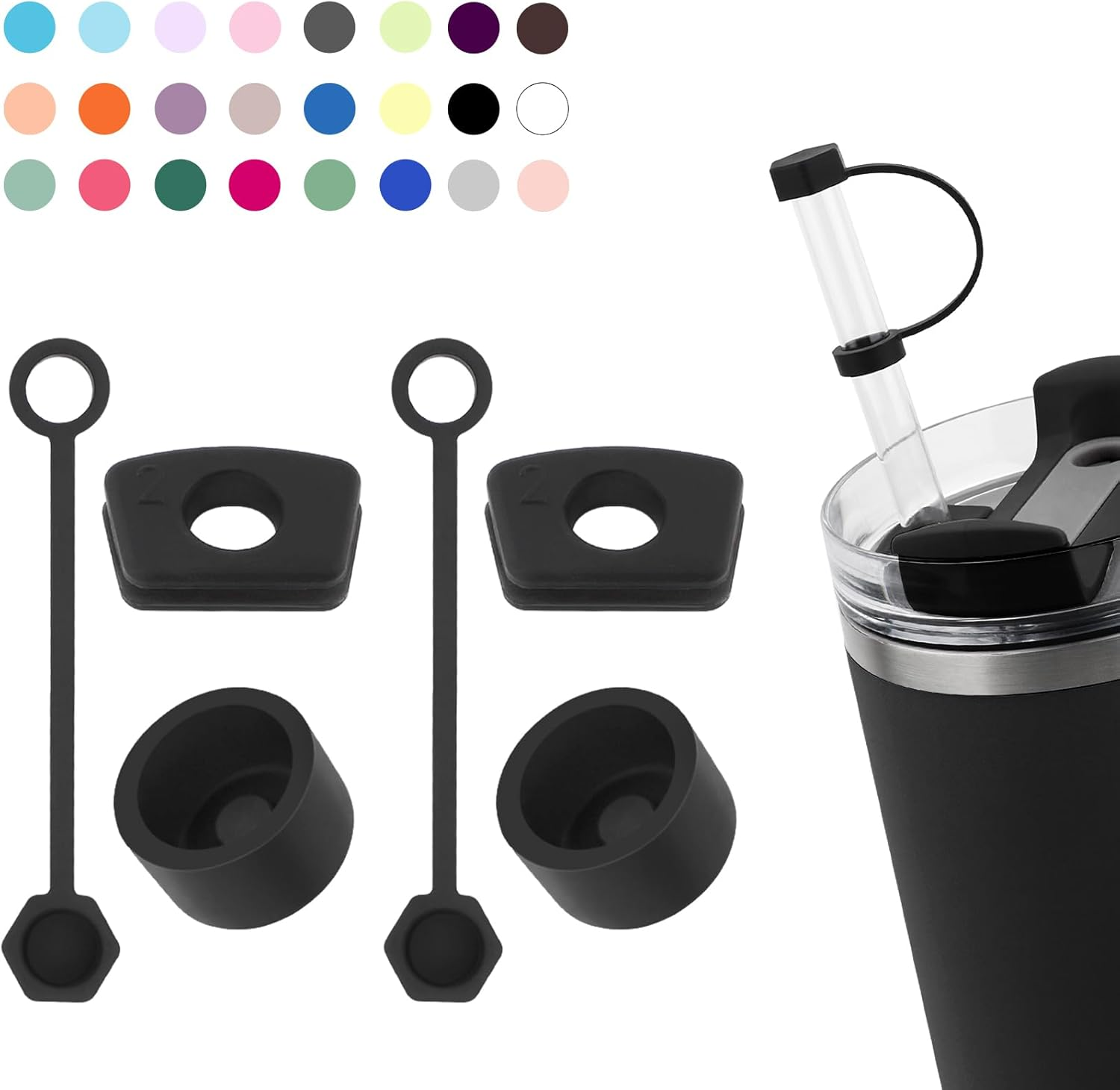 Silicone Spill Stopper Set Compatible with Stanley Cup 2.0 30Oz & 40Oz with Straw Cover (Set of 2, Black) - Azure image number 5