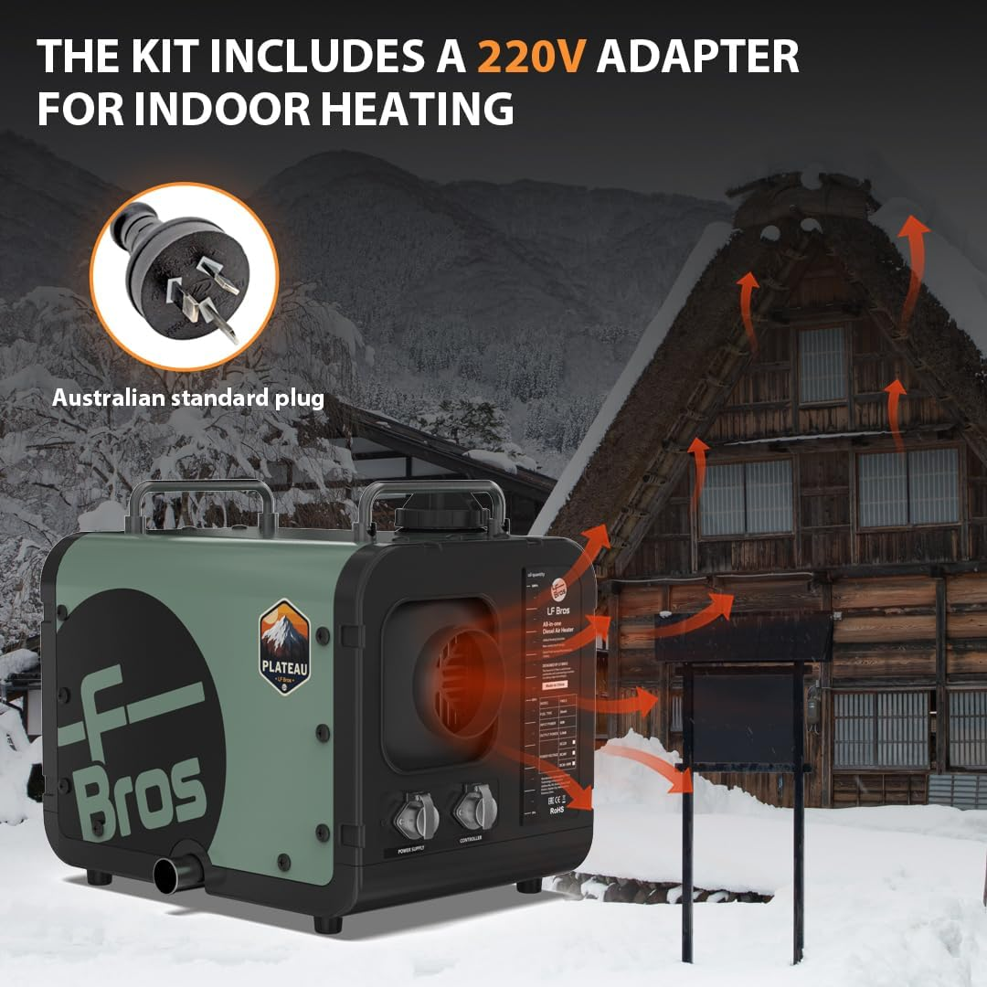 LF Bros 5KW 12V & 220V Diesel Heater, Portable All-In-One Parking Heater with Plateau Mode, LCD Display & Remote, Leak-Proof Design for RV, Garage, Camper & Outdoor Use