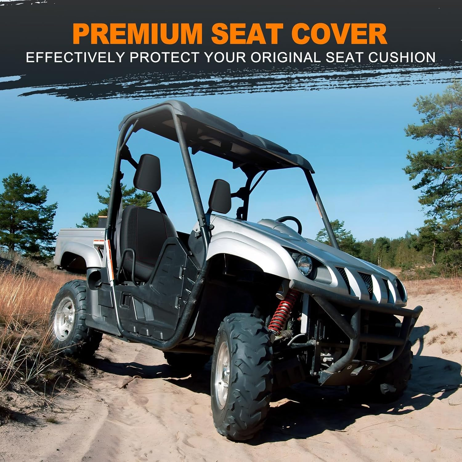 BORDAN UTV Seat Cover for 2004-2021 Yamaha Rhino 700 660 450, Heavy Duty 1680D Waterproof Full Protection Outdoor Seat Cover Set(4 PCS) image number 6