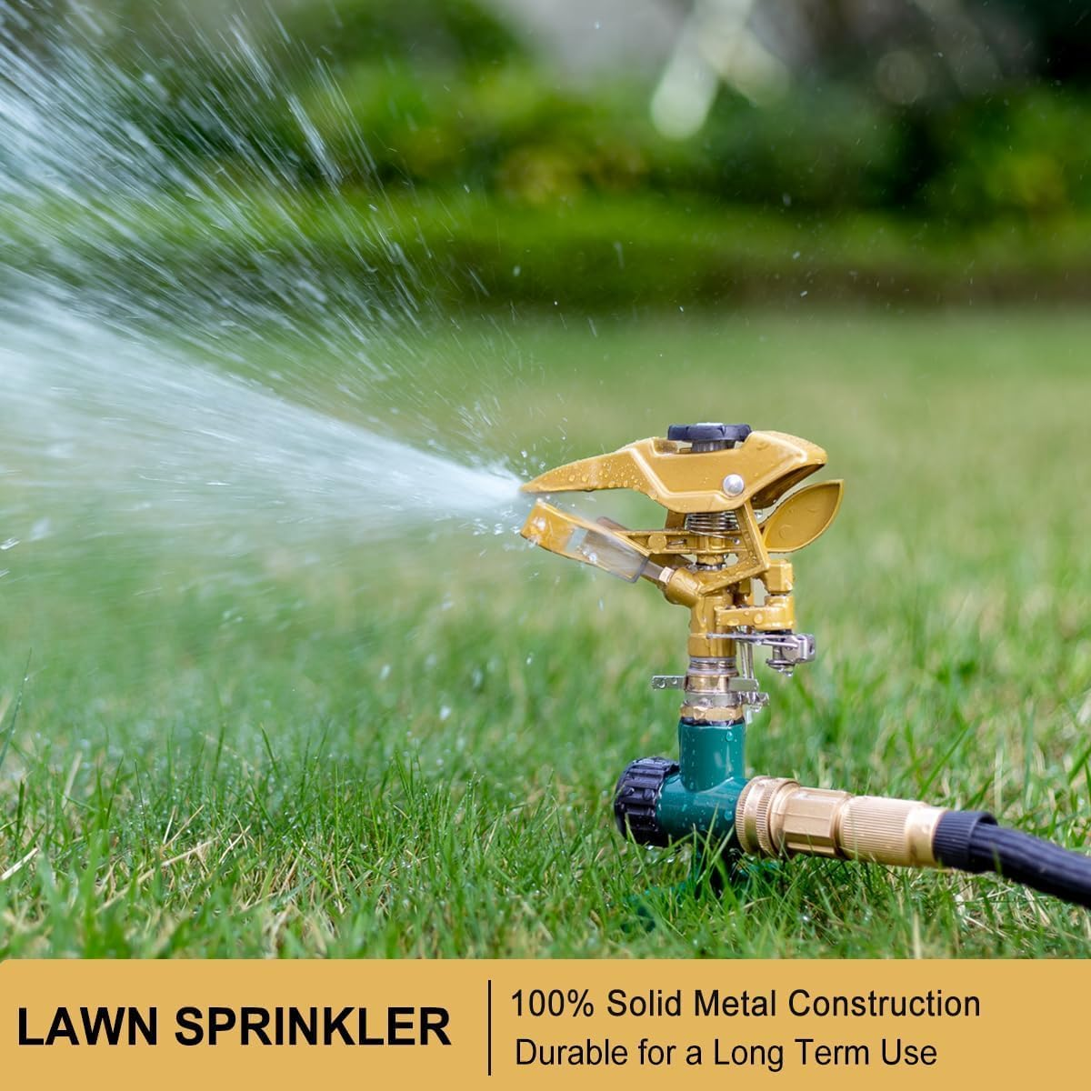 FANHAO Heavy Duty Pulsating Lawn Sprinkler on Spike Base, 100% Metal Impact Sprinkler with Adjustable Spray Pattern for Lawn Yard Irrigation, 360 Degree Large Area Coverage, Covers up to 5800 Sq. Ft image number 5