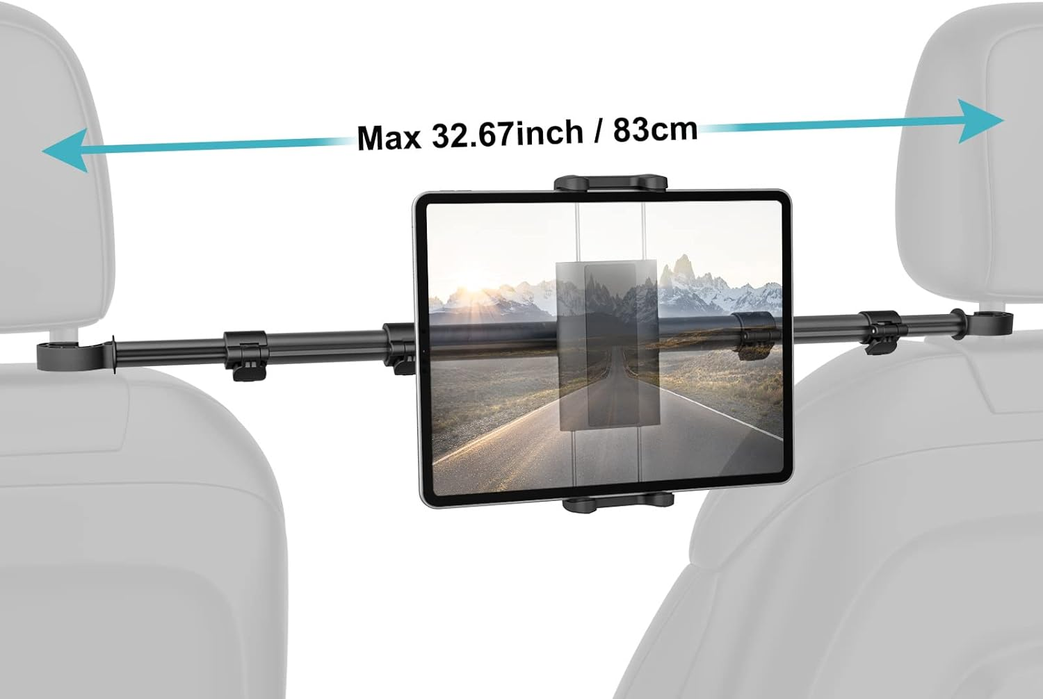 Car Headrest Tablet Mount, EXSHOW 32.67 Inch between Seat Ipad Holder, Back Seat Stretchable Long Arm Phone Stand, Backseat Mount for Kids Fits Ipad Pro 12.9 Air Mini, Galaxy Tabs, 4-13" Device image number 3