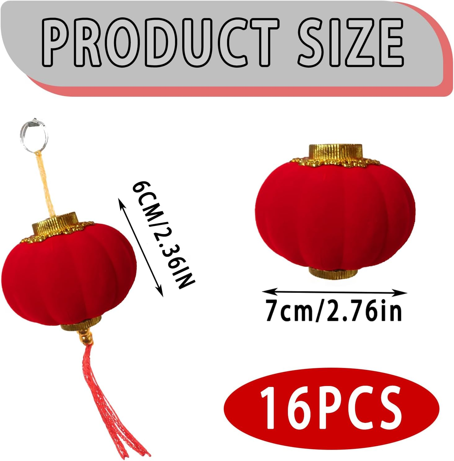 Mini Hanging Red Lanterns for Chinese New Year Decor, 16-Pack Lucky Festival Lanterns for Spring Festival, Lunar New Year & Party Decoration image number 2