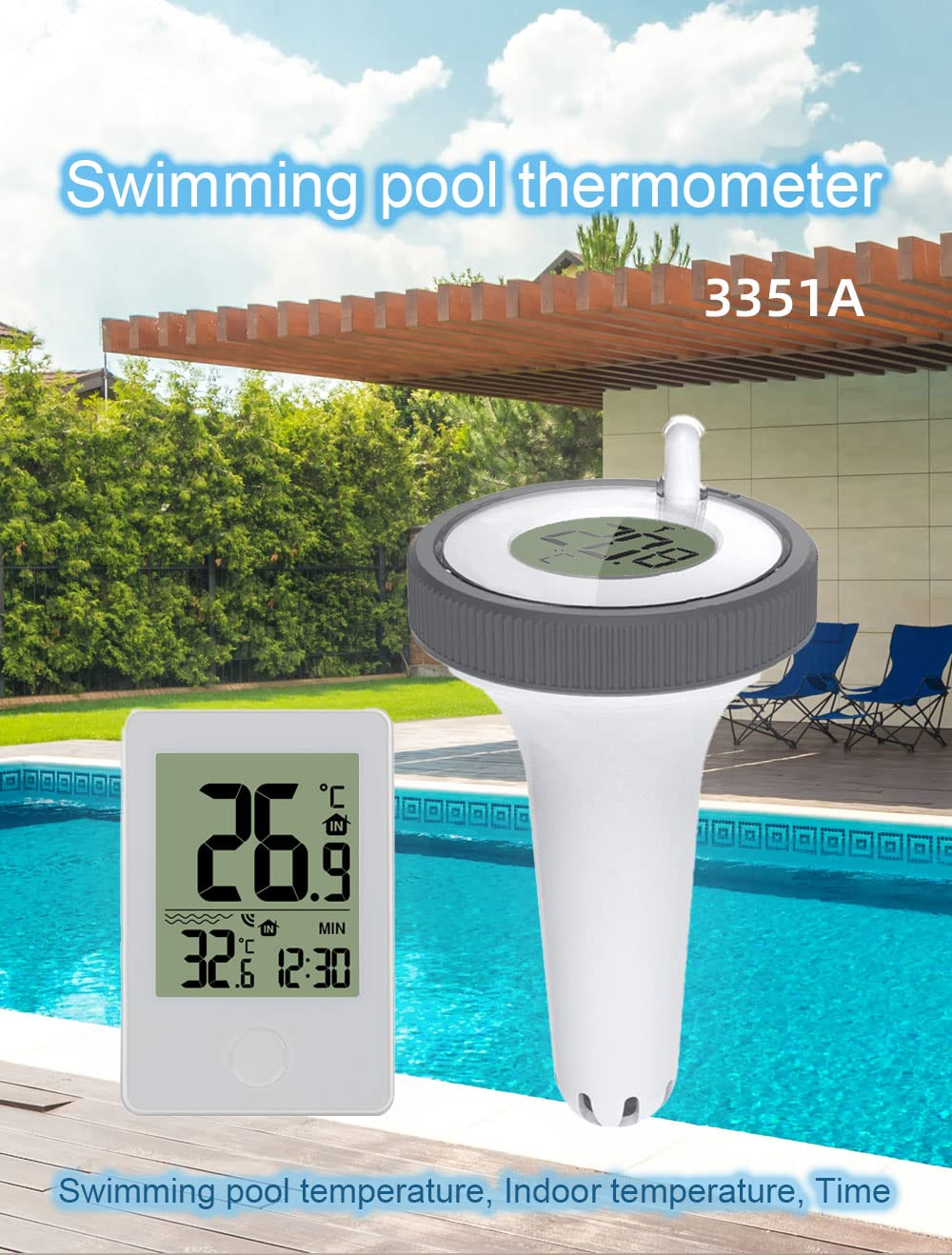 Digital Swimming Pool Thermometer with LCD Display, Wireless Water Temperature Monitor, White and Grey image number 6