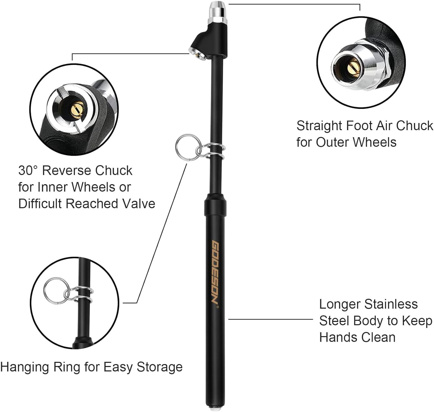 GODESON Tire Pressure Gauge Heavy Duty, Straight-On Dual Head Air Pressure Gauge Range to 150PSI, Semi Truck Tire Air Gauge Suitable for Truck, RV, Bus image number 4