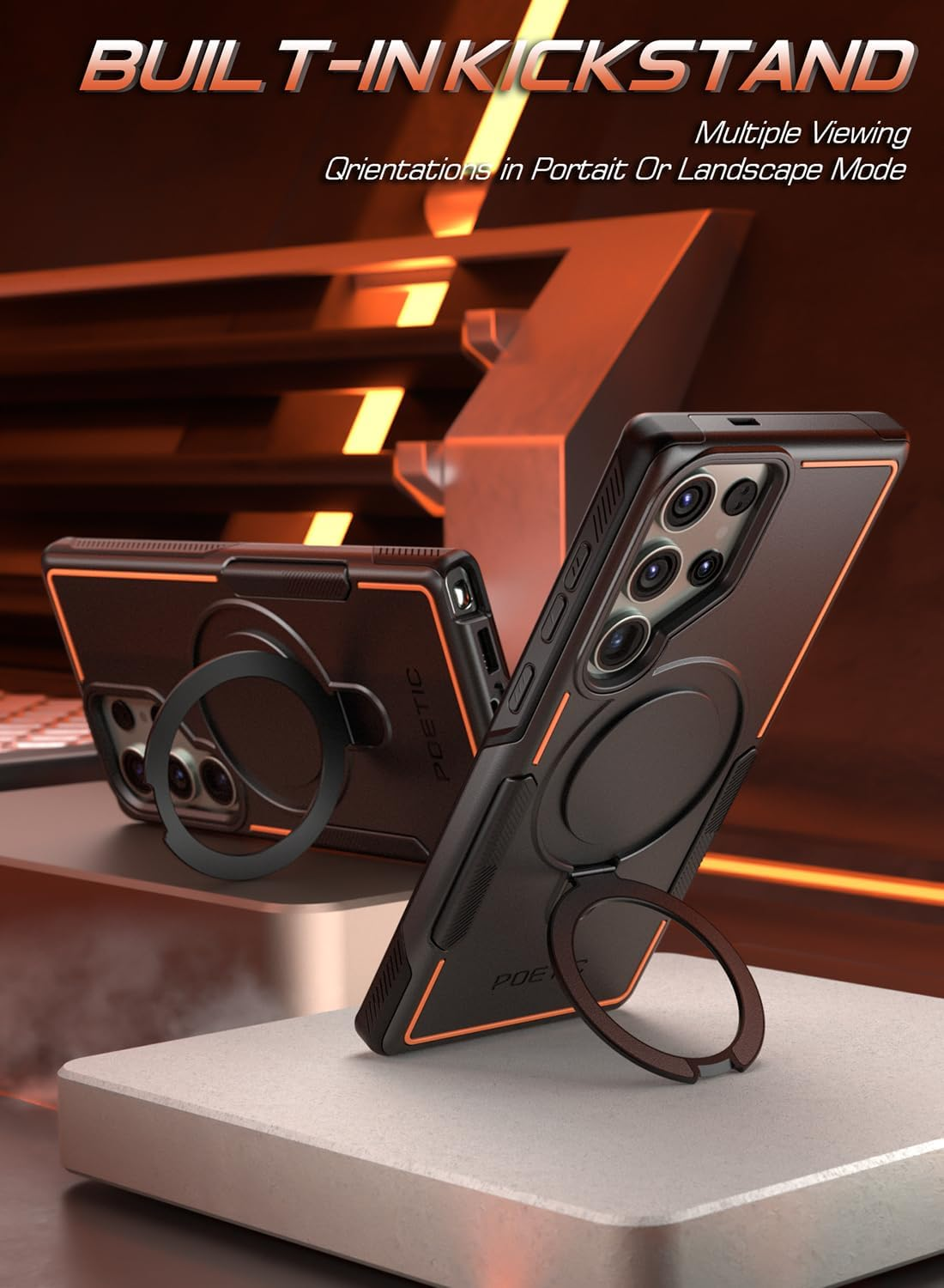 Poetic Neon Magpro Case Designed for Samsung Galaxy S23 Ultra / S22 Ultra 5G 6.8 Inch,[Compatible with Magsafe] Dual Layer Heavy Duty Rugged Shockproof Protective, Magnetic Ring Stand, Black - Light Pink image number 2