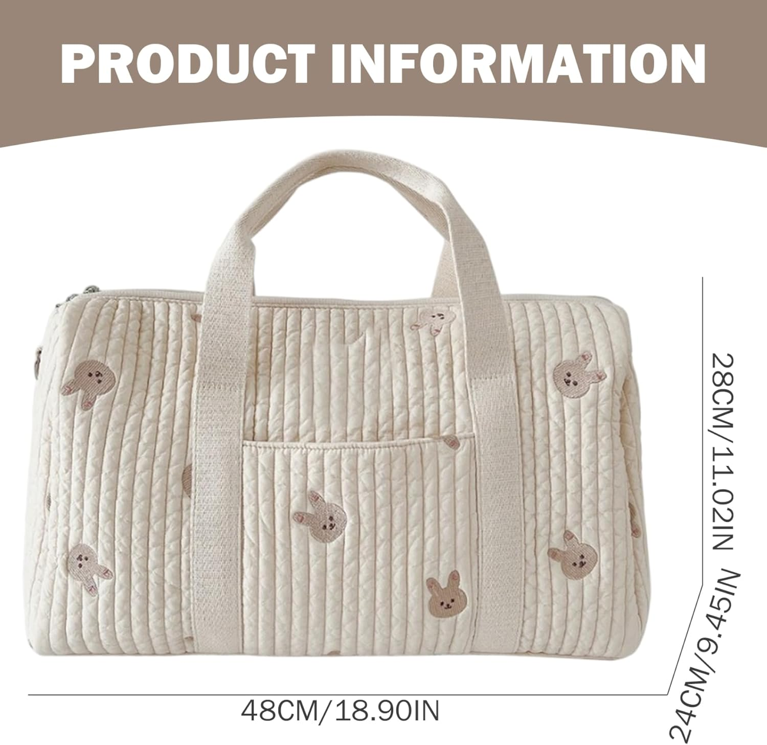 Diaper Bag, Crossbody/Tote Cute Cotton Quilted Duffle Bag with Removable Strap, Large Capacity for Walking Shopping Picnics Travel, Diaper Tote image number 1