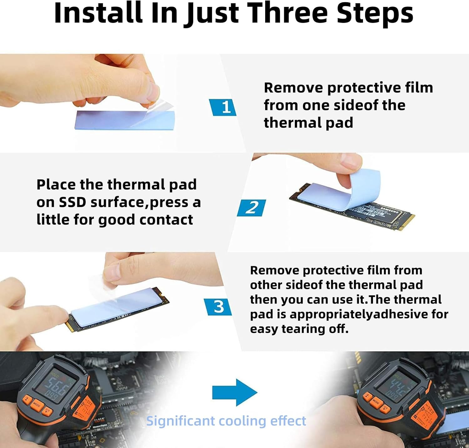 Hzqzaoan 12 Pcs Assorted Thickness 0.5/1.0/1.5 Mm Silicone Thermal Pads with 6.0 W/Mk Thermal Conductivity, High Performance Thermal Conductive Pads for SSD CPU GPU LED IC Chipset Cooling (Blue) image number 4