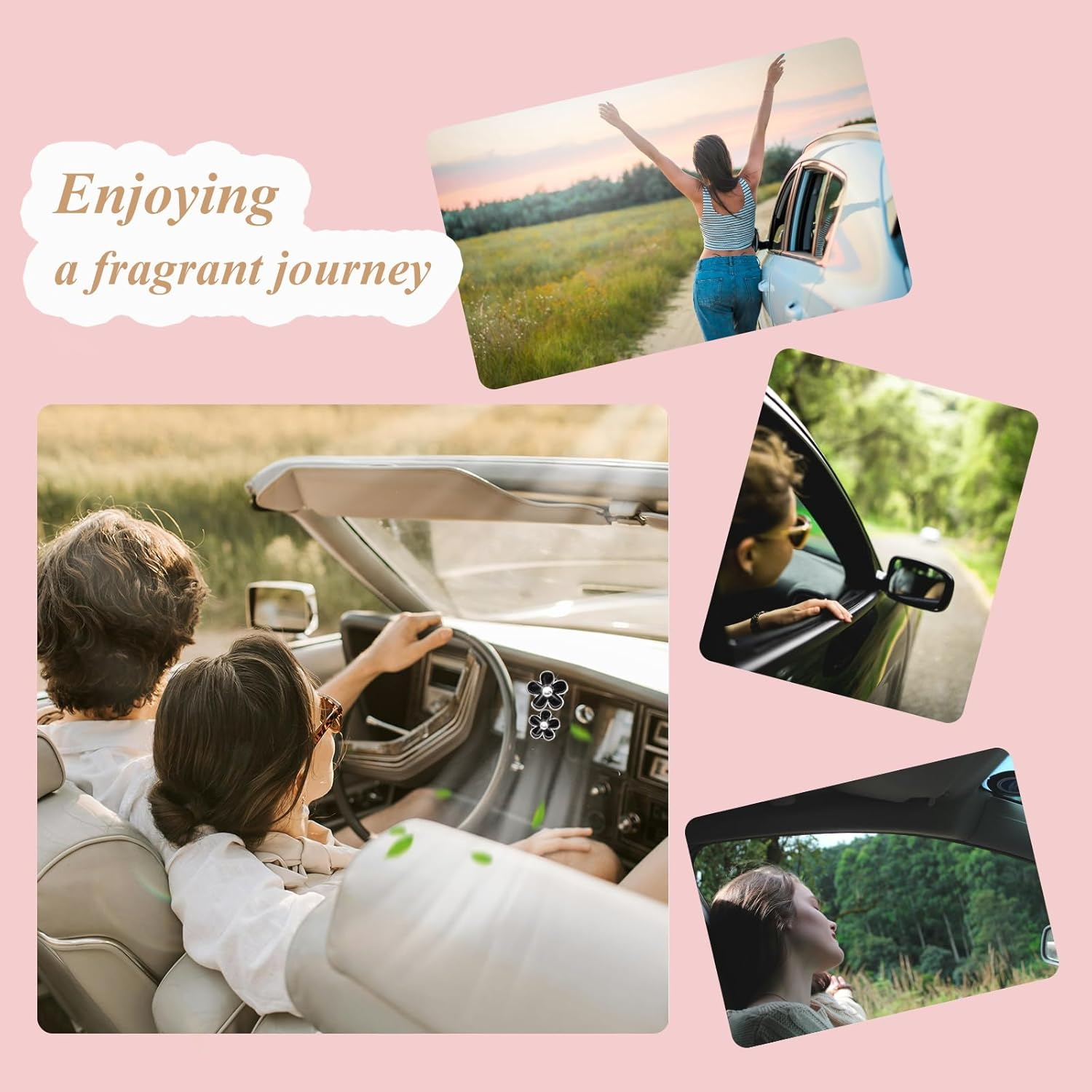 ORIESSE 4Pcs Cute Daisy Flowers Car Air Freshener Vent Clips, 4 Sizes Sparkle Black Silver Flower Car Vent Clips,Girly Women Car Air Freshener, Flowers Car Accessories,Refillable Car Diffuser image number 2