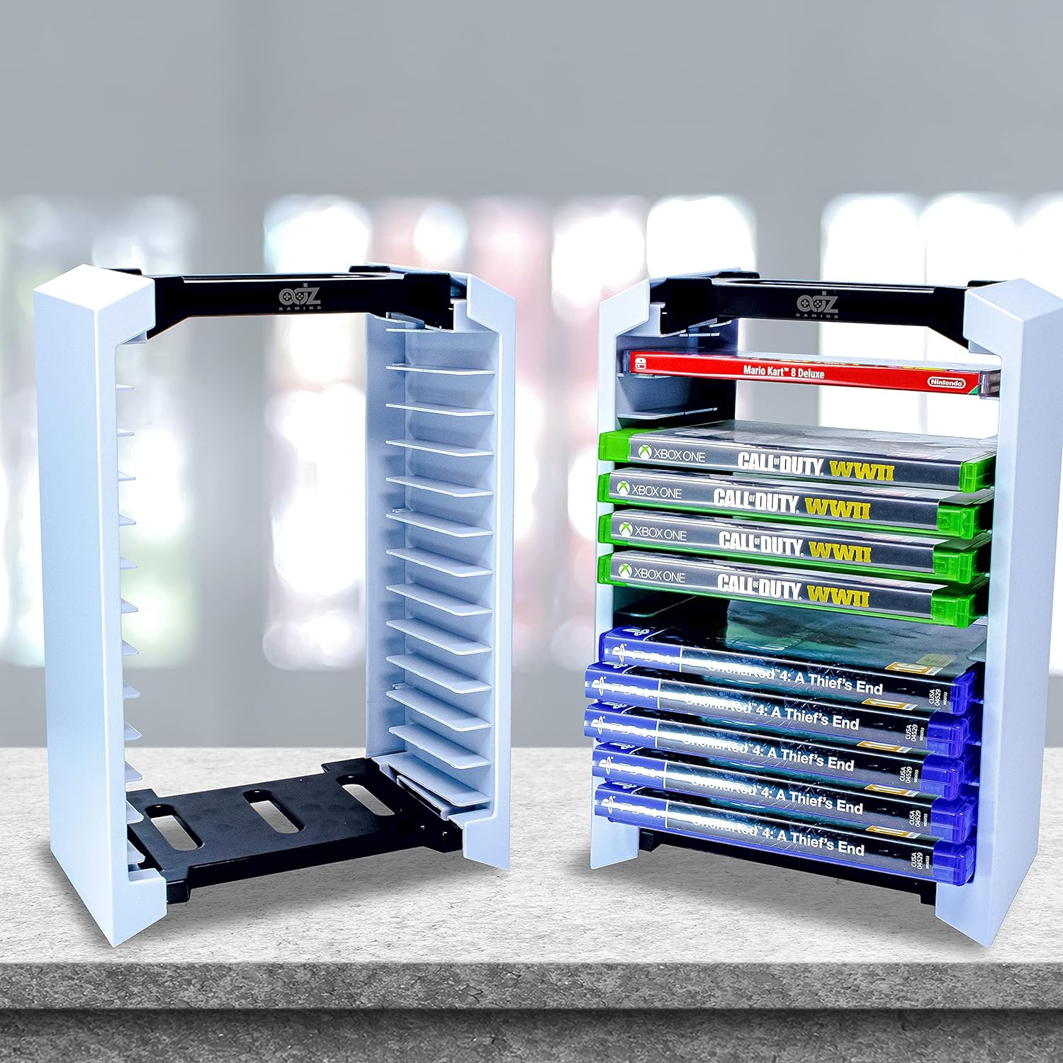 Game Storage Tower &ndash; Universal Video Game Storage &ndash; Stores 12 Game or Blu-Ray Disks &ndash; Game Holder Rack for PS4, PS5, Xbox One, Xbox Series X/S, Nintendo Switch Games and Blu-Ray Discs