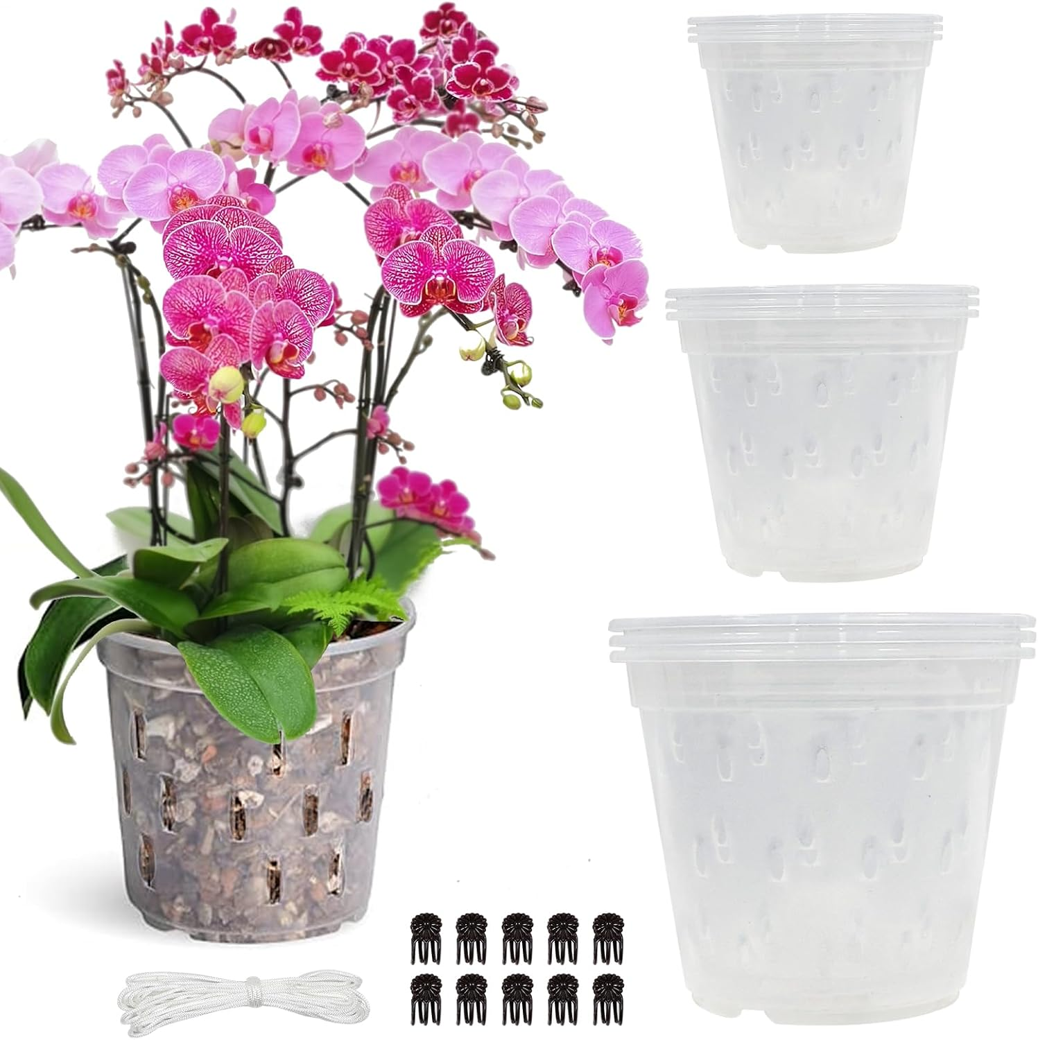 9 Pack Orchid Pots with Holes, Clear Orchid Pots for Repotting, Breathable Slotted Orchids Planter, Plastic Flower Plant Pot Indoor image number 4