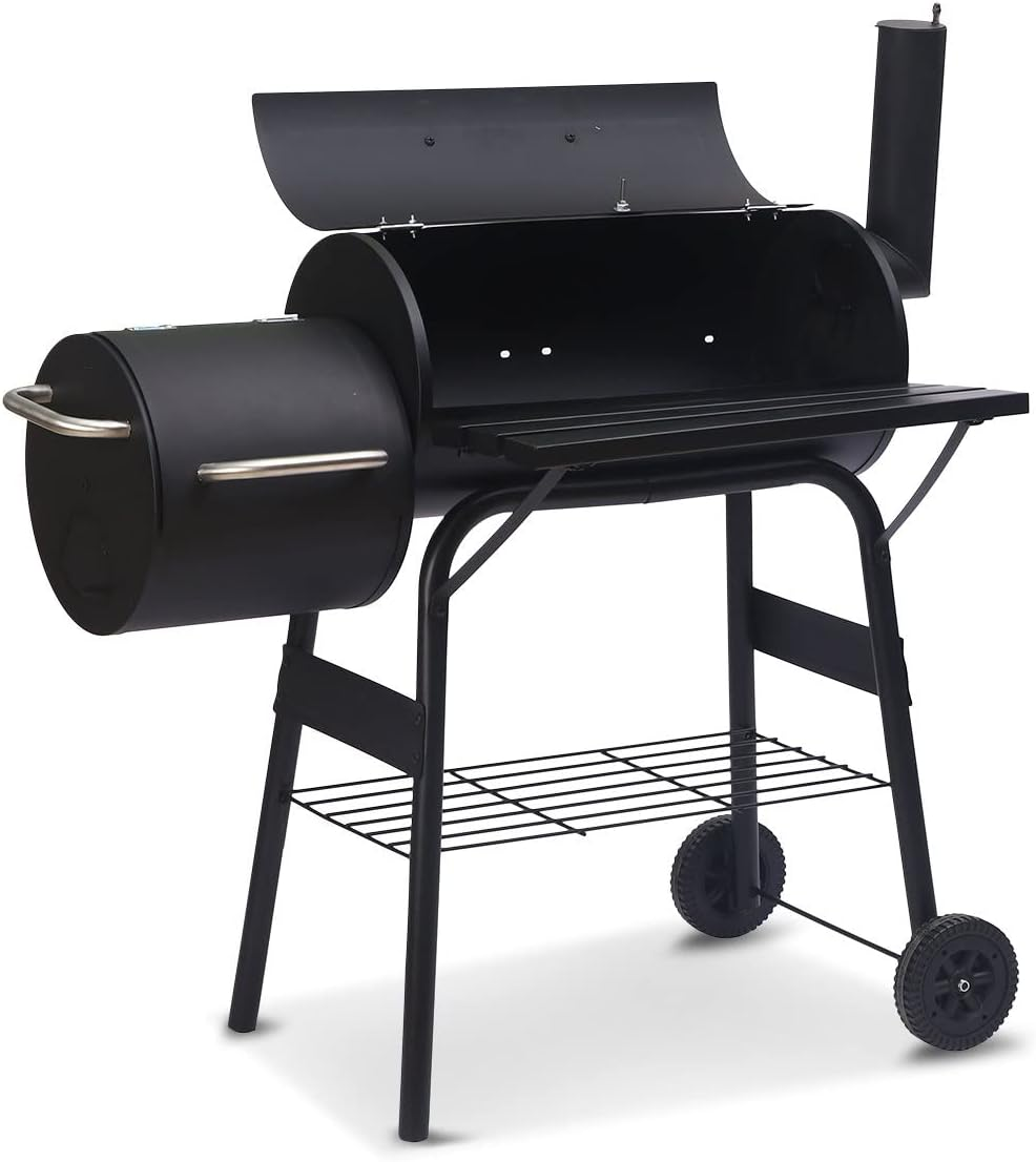 Wallaroo 2-In-1 Portable Barbecue Grill & Offset Smoker with Thermometer & Work Shelf - Heavy-Duty Outdoor BBQ Smoker with Wheels & Charcoal Storage Rack for Camping Hiking Parties & Picnics image number 1