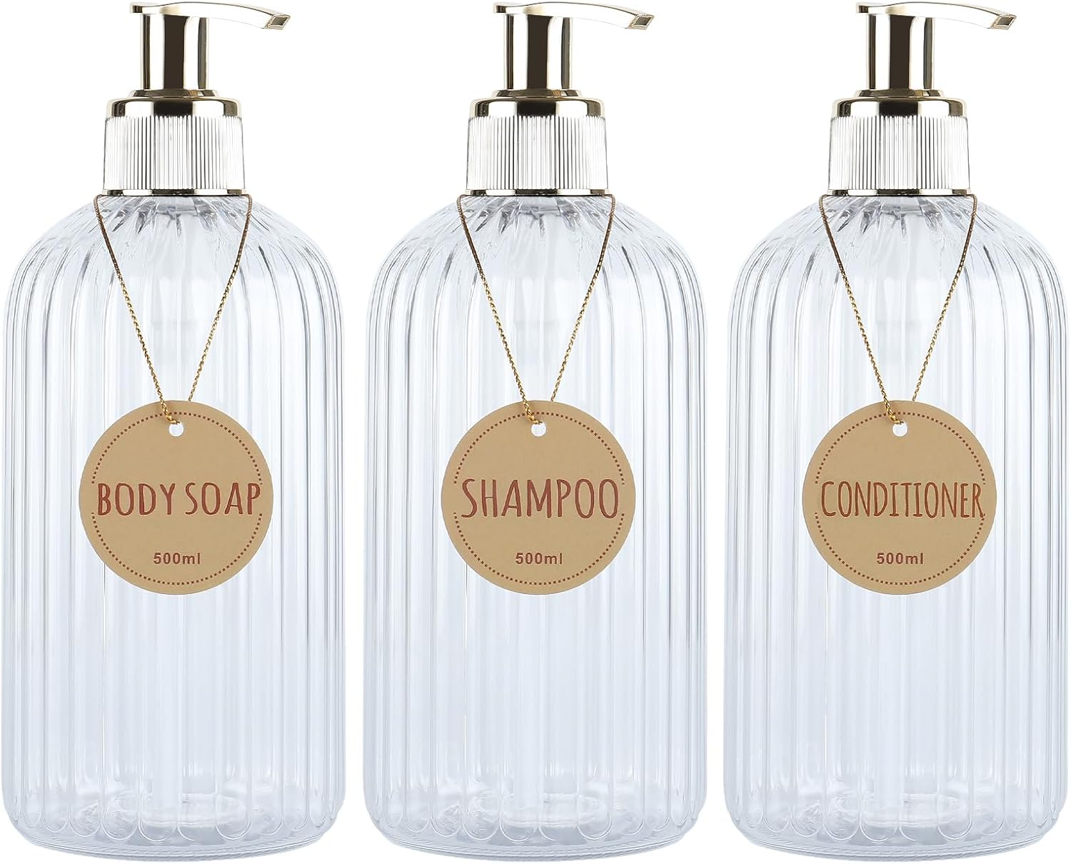 DEROANBOTT Bathroom Shampoo and Conditioner Dispenser, Reusable Plastic Bottles for Shampoo and Shower Gel, with Waterproof Labels, Soap Dispenser with Pump (Black)